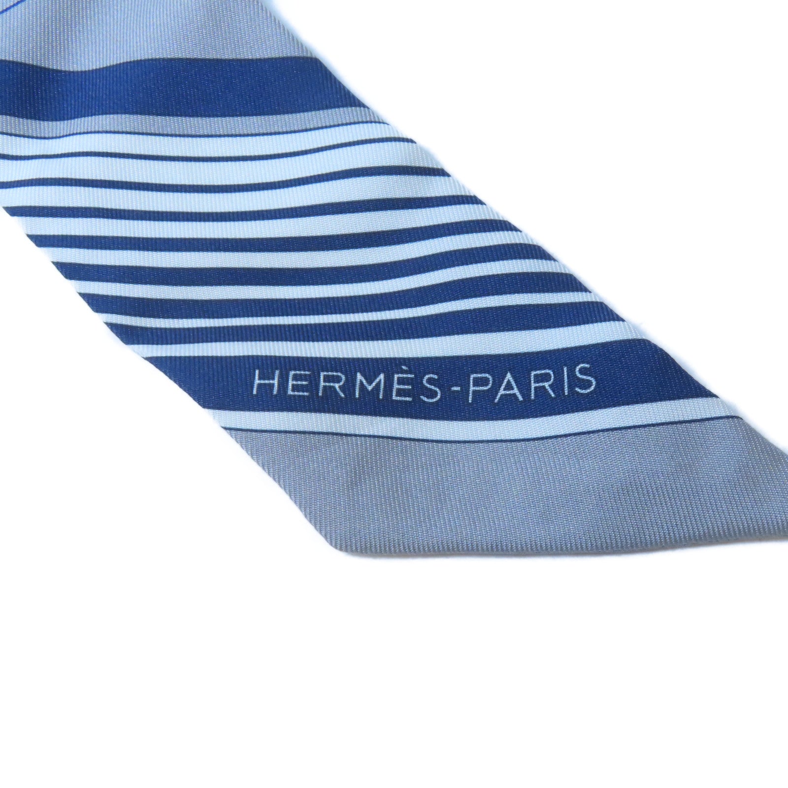 HERMES 絲質Twilly絲巾白色/藍色