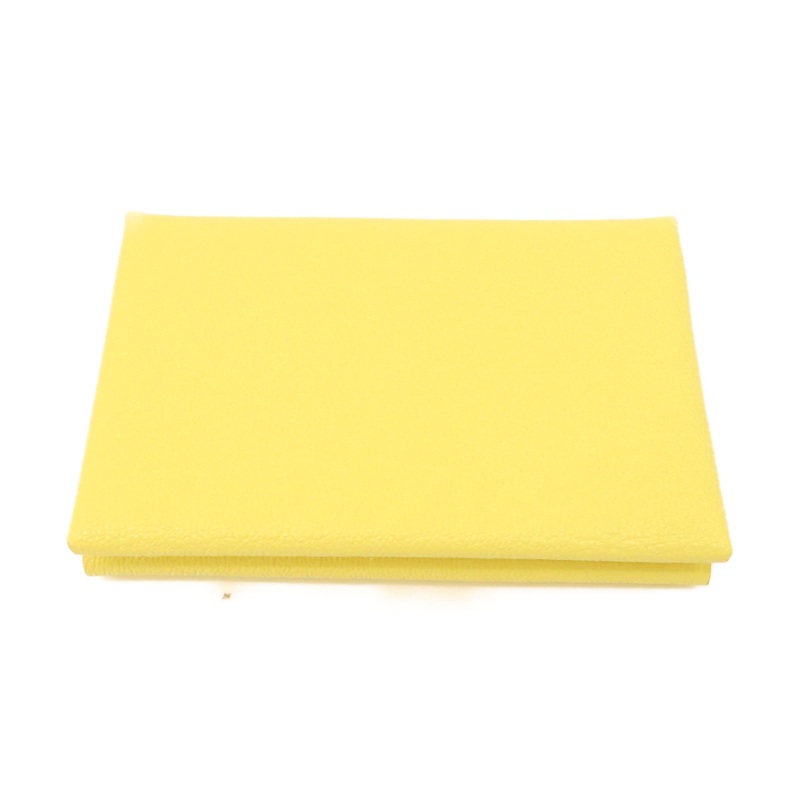 HERMES Chevre Leather Portefeuille Calvi Silver Buckle Card Holder Yellow