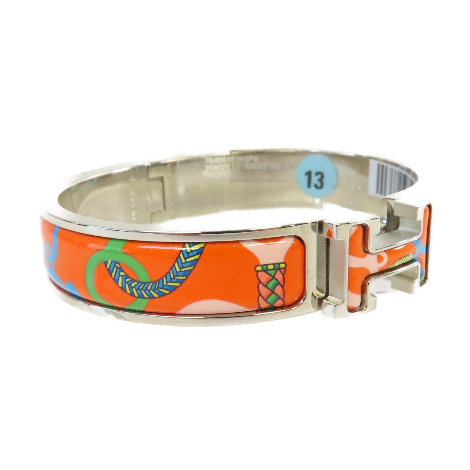 HERMES 金屬/琺瑯Clic H Bracelet銀扣手鐲橙色/彩色/銀色