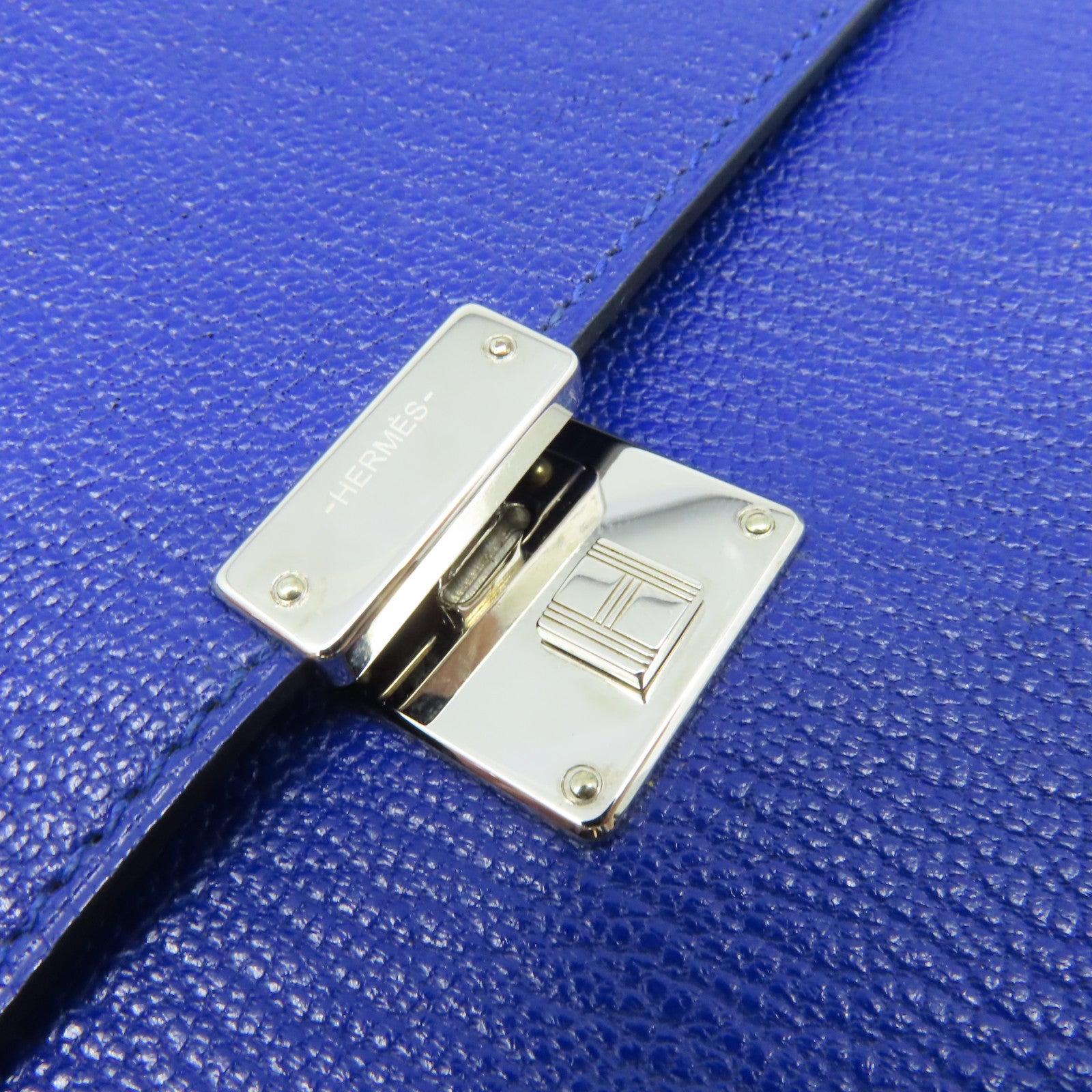 HERMES Chevre皮革Clic 16 Shoulder Bag銀扣肩背袋Bleu Electrique電光藍色
