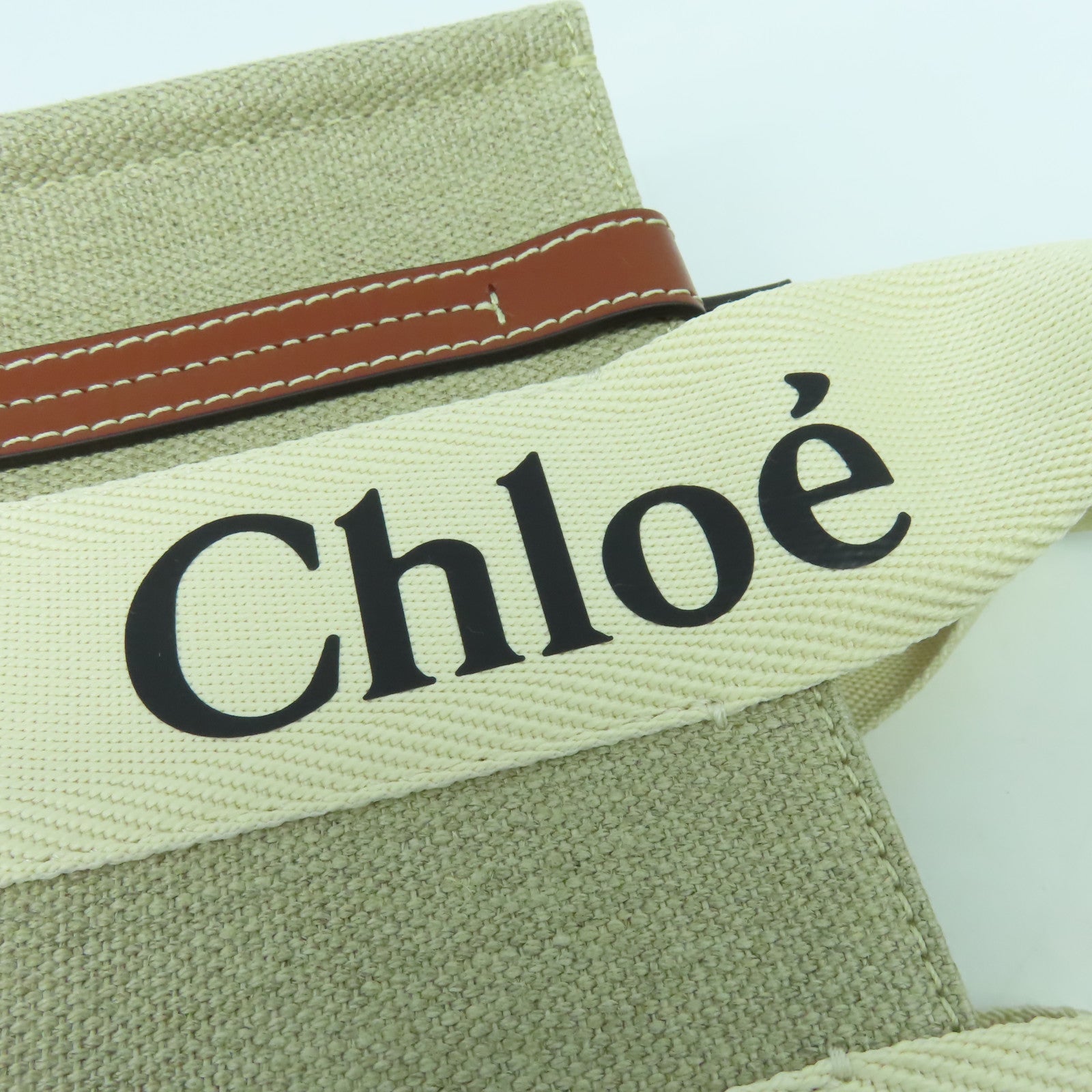 Chloe 帆布/皮革Small Woody Tote bag金扣手挽肩背兩用袋米色/啡色