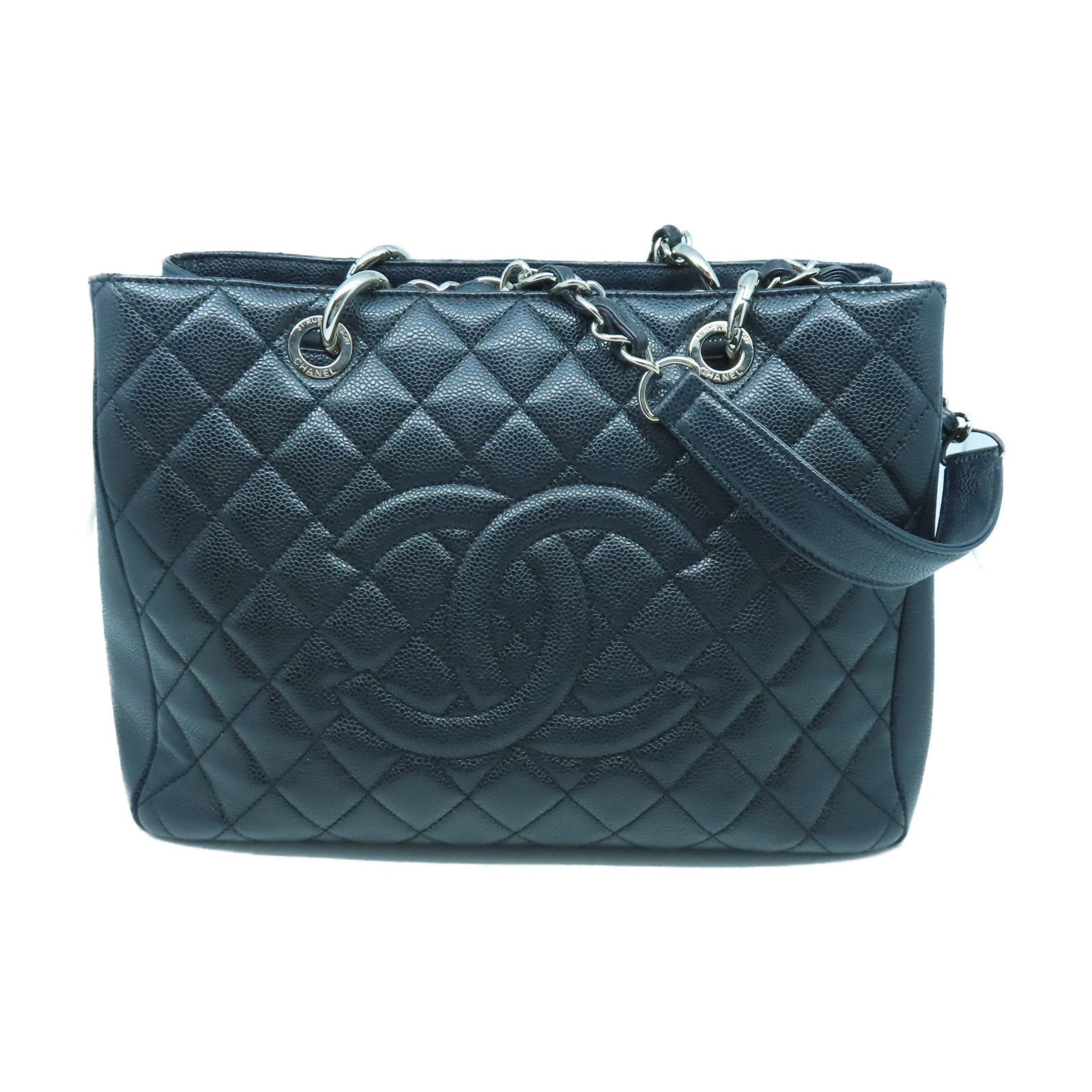 CHANEL Caviar皮革GST銀扣鏈帶肩背袋黑色