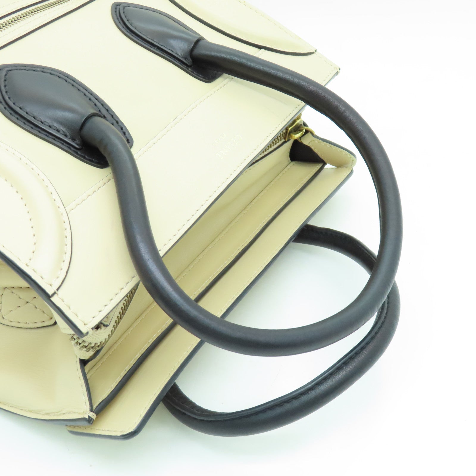 CELINE Leather Micro Luggage Gold Buckle Shoulder Bag Beige