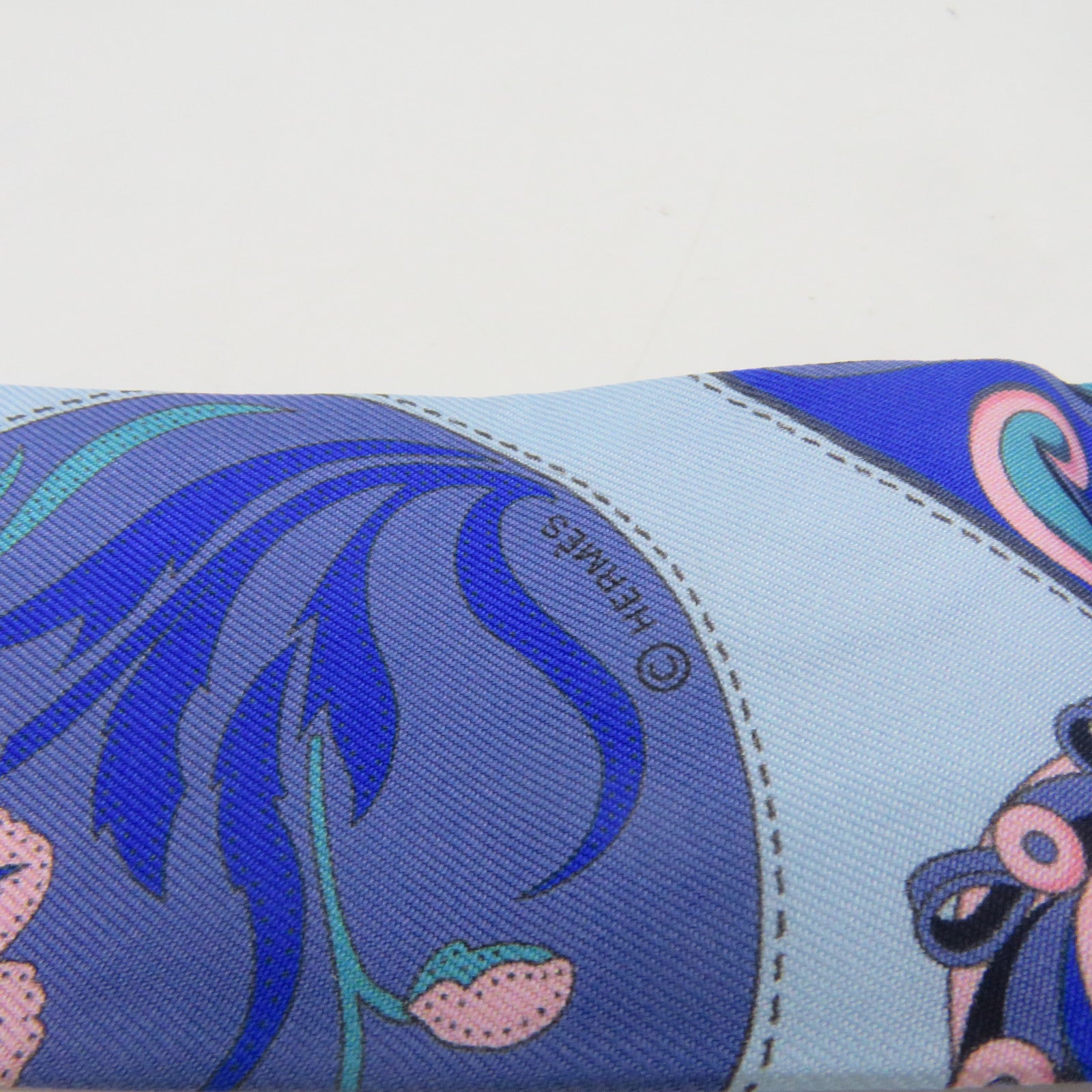 HERMES 絲質Twilly Scarf絲巾藍色/粉紅色/彩色