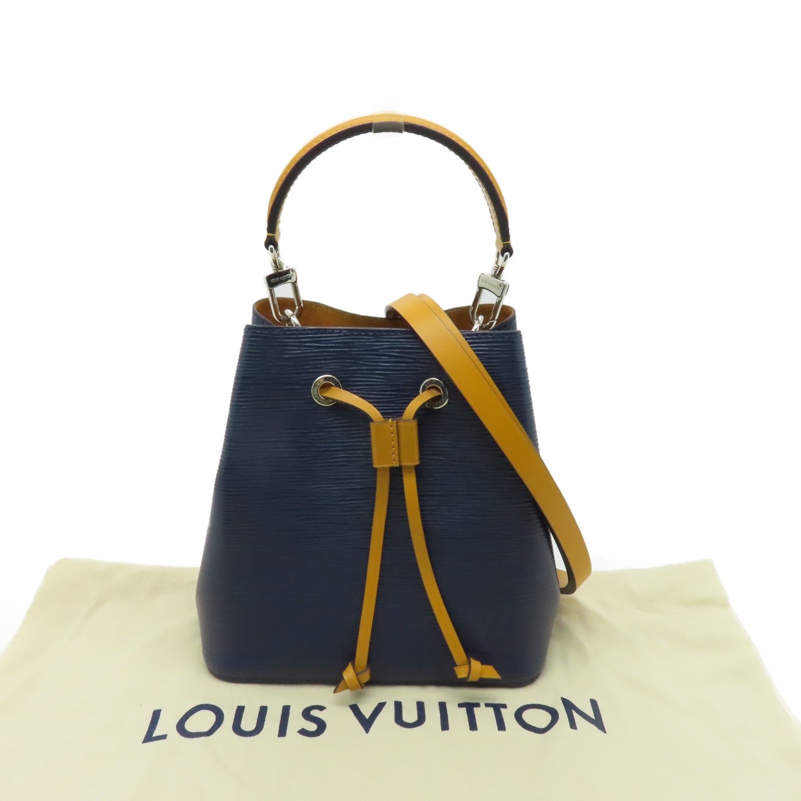 LOUIS VUITTON Epi Neo Noe BB銀扣手挽肩背兩用袋藍色/棕色