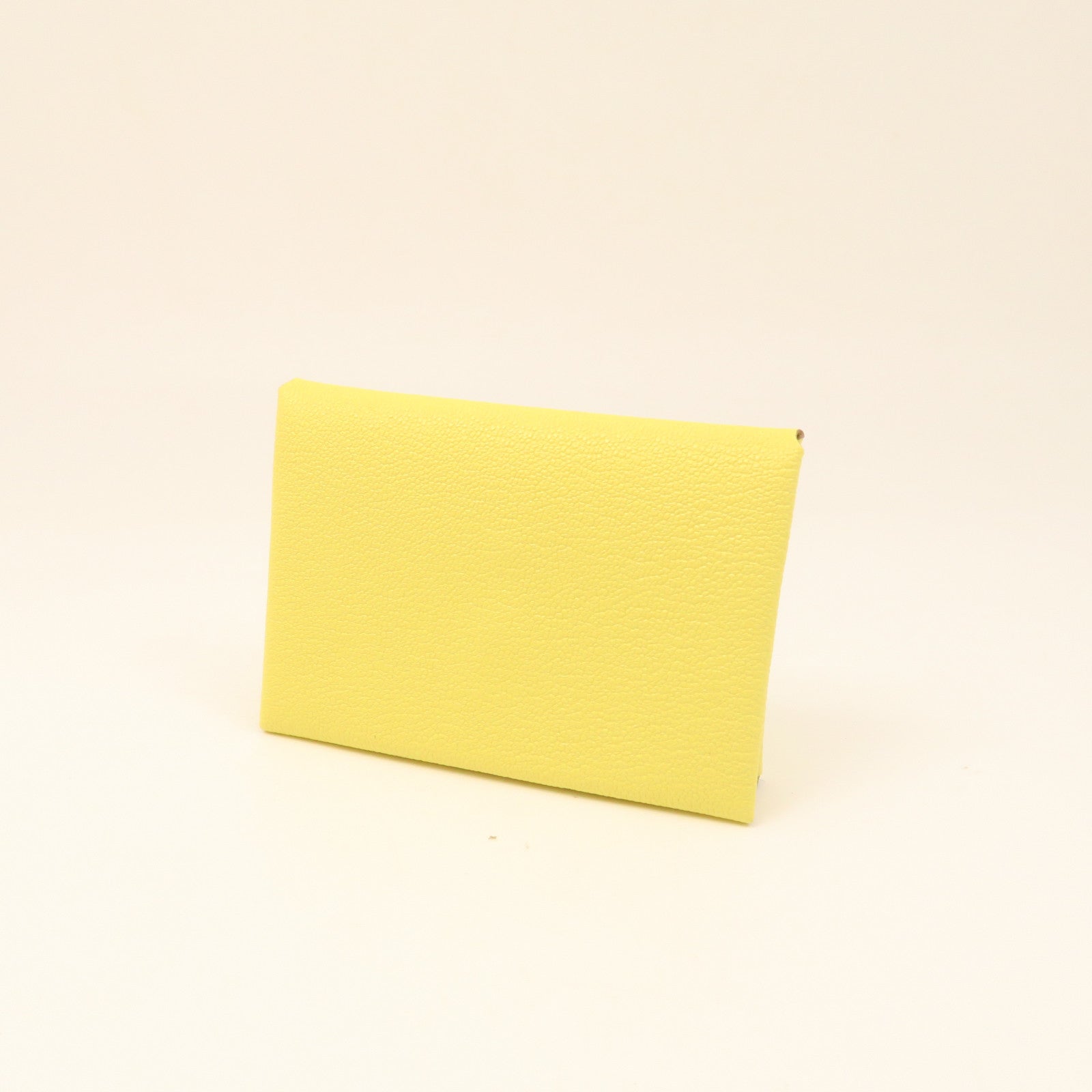 HERMES Chevre Leather Portefeuille Calvi Silver Buckle Card Holder Yellow