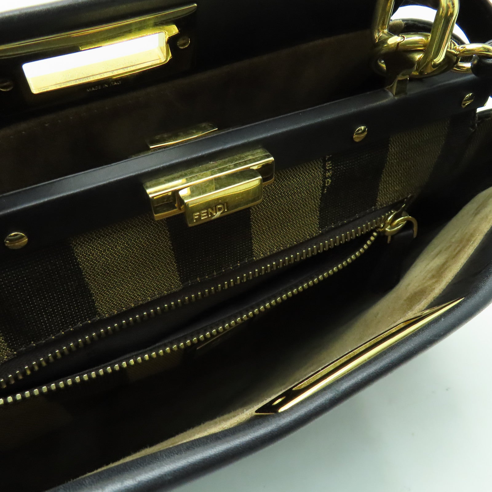 FENDI 牛皮皮革Peekaboo金扣手挽肩背兩用袋黑色