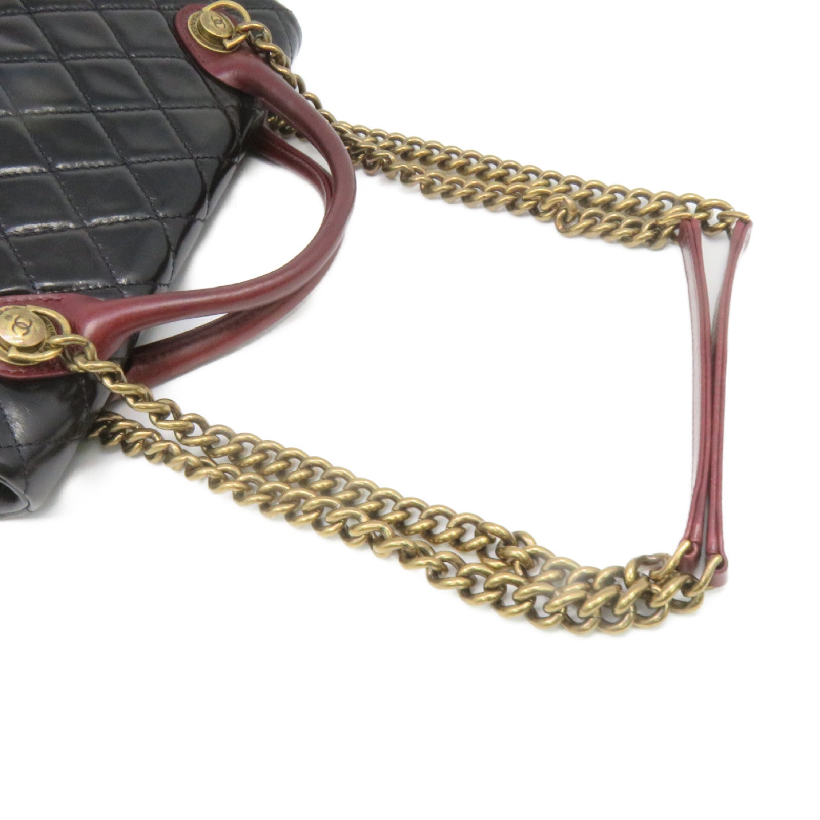 CHANEL 菱格牛皮皮革2Way Shoulder Bag金扣鏈帶手挽肩背兩用袋黑色
