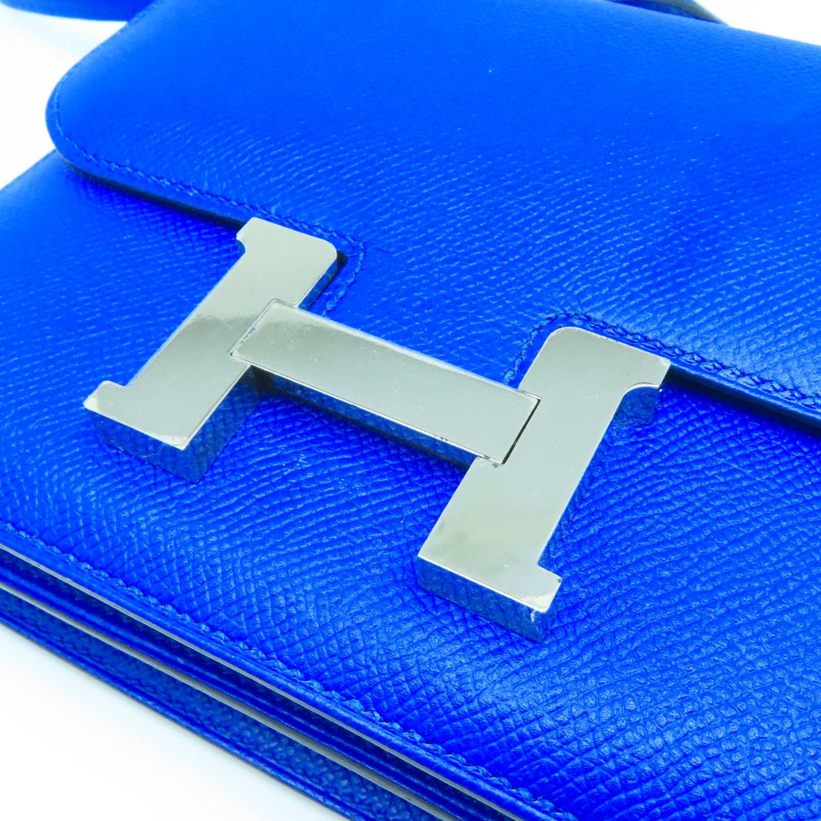 HERMES Epsom皮革Constance Mini銀扣肩背袋藍色