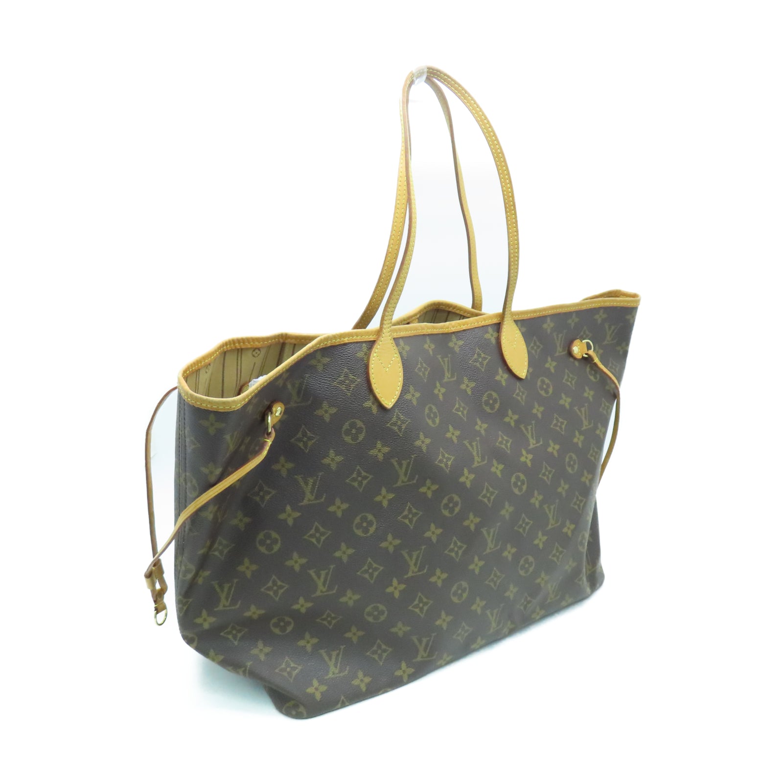 LOUIS VUITTON Monogram Neverfull GM金扣手挽袋棕色