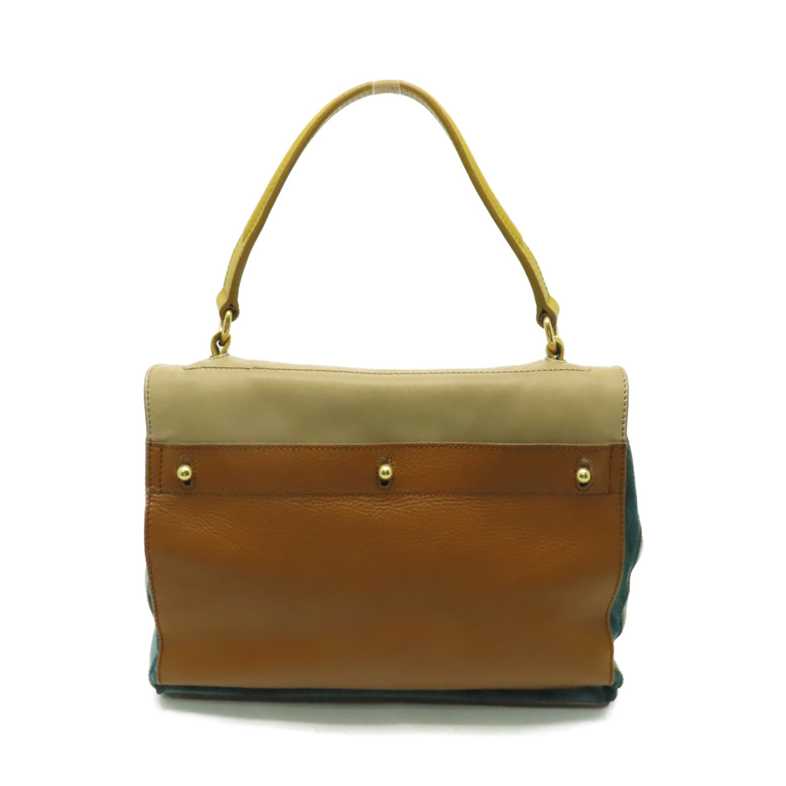 YVES SAINT LAURENT 牛皮皮革Shoulder Bag金扣手挽袋藍色/綠色/棕色