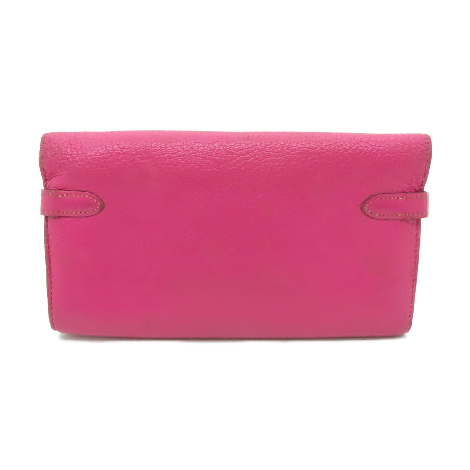 HERMES Chevre皮革Kelly Classic銀扣長錢包Fuschia Pink粉紅色