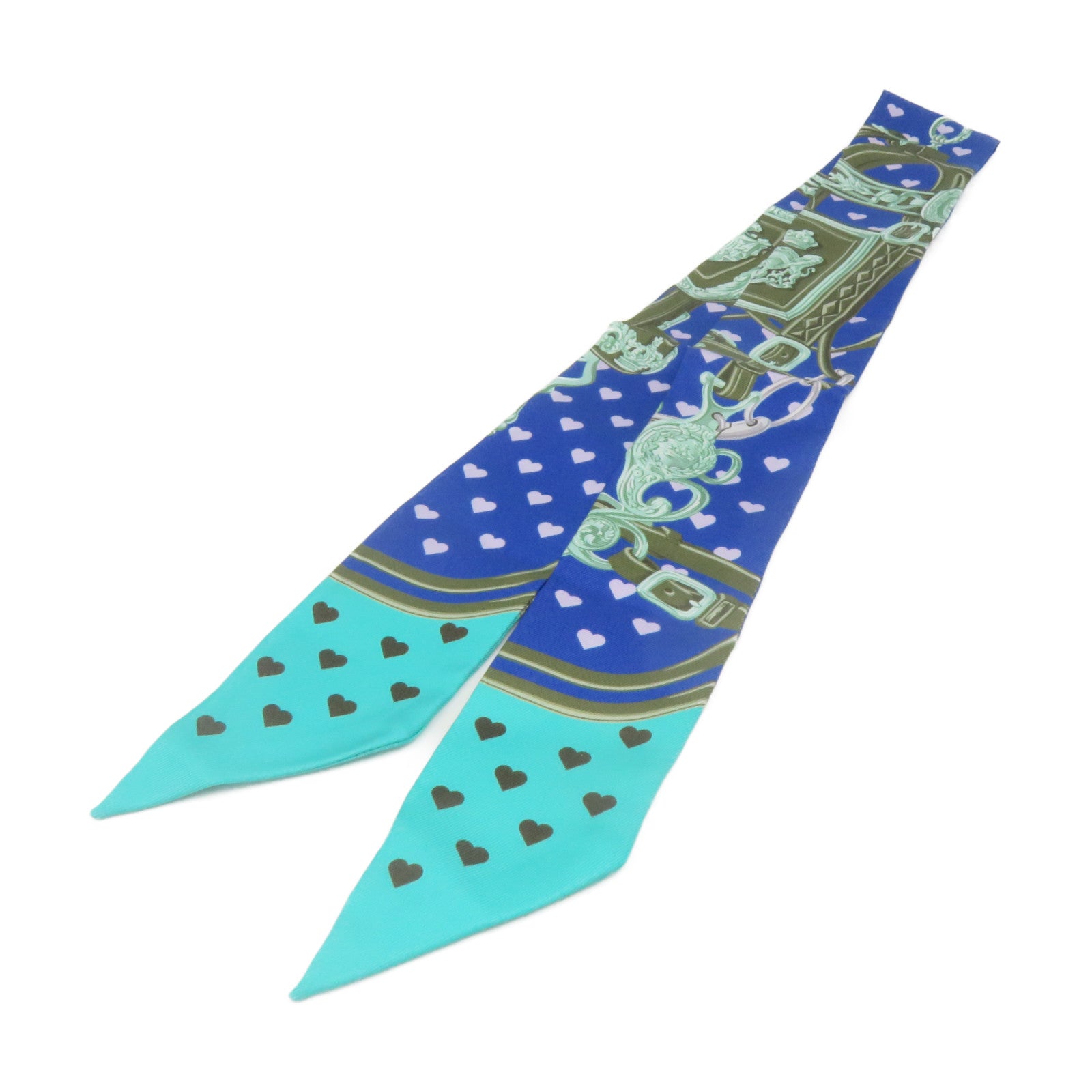 HERMES 絲質Twilly Scarf絲巾藍色/綠色/軍綠色/彩色