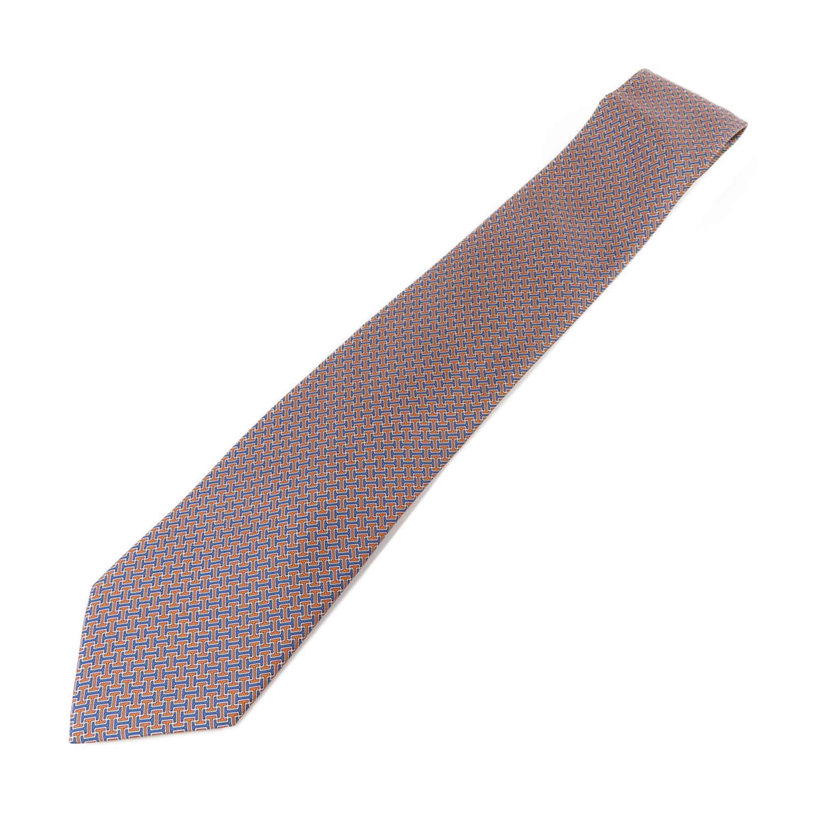 HERMES 絲質Necktie領帶橙色/藍色