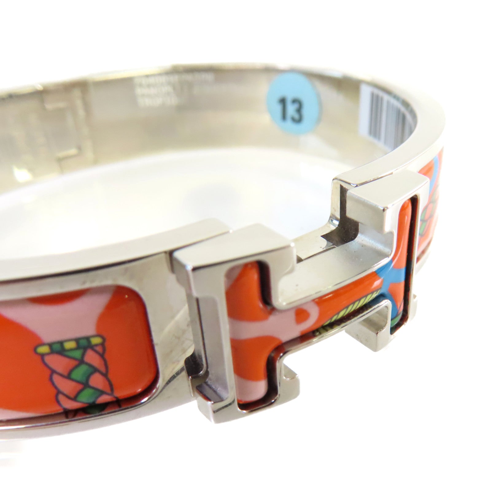 HERMES 金屬/琺瑯Clic H Bracelet銀扣手鐲橙色/彩色/銀色