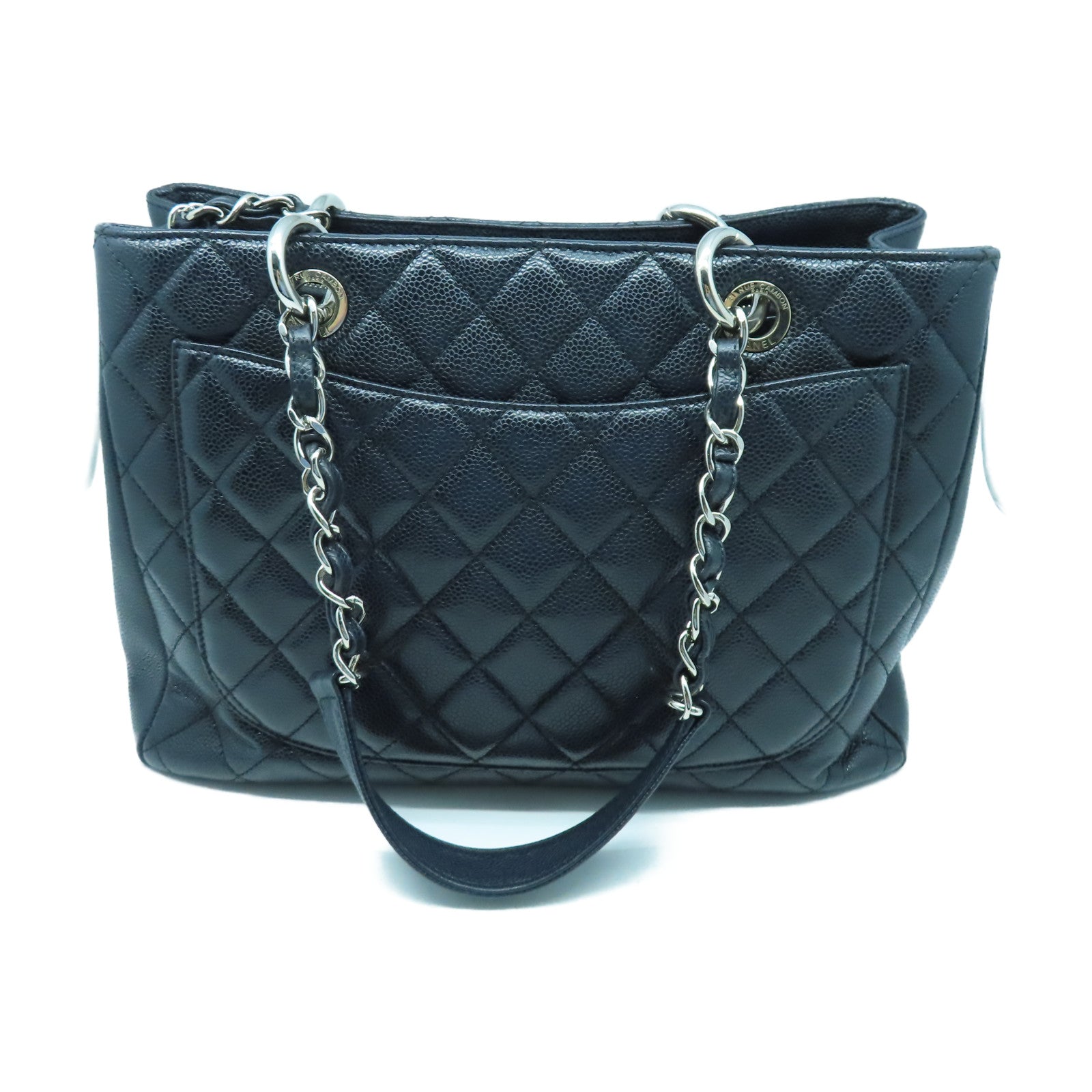 CHANEL Caviar皮革GST銀扣鏈帶肩背袋黑色