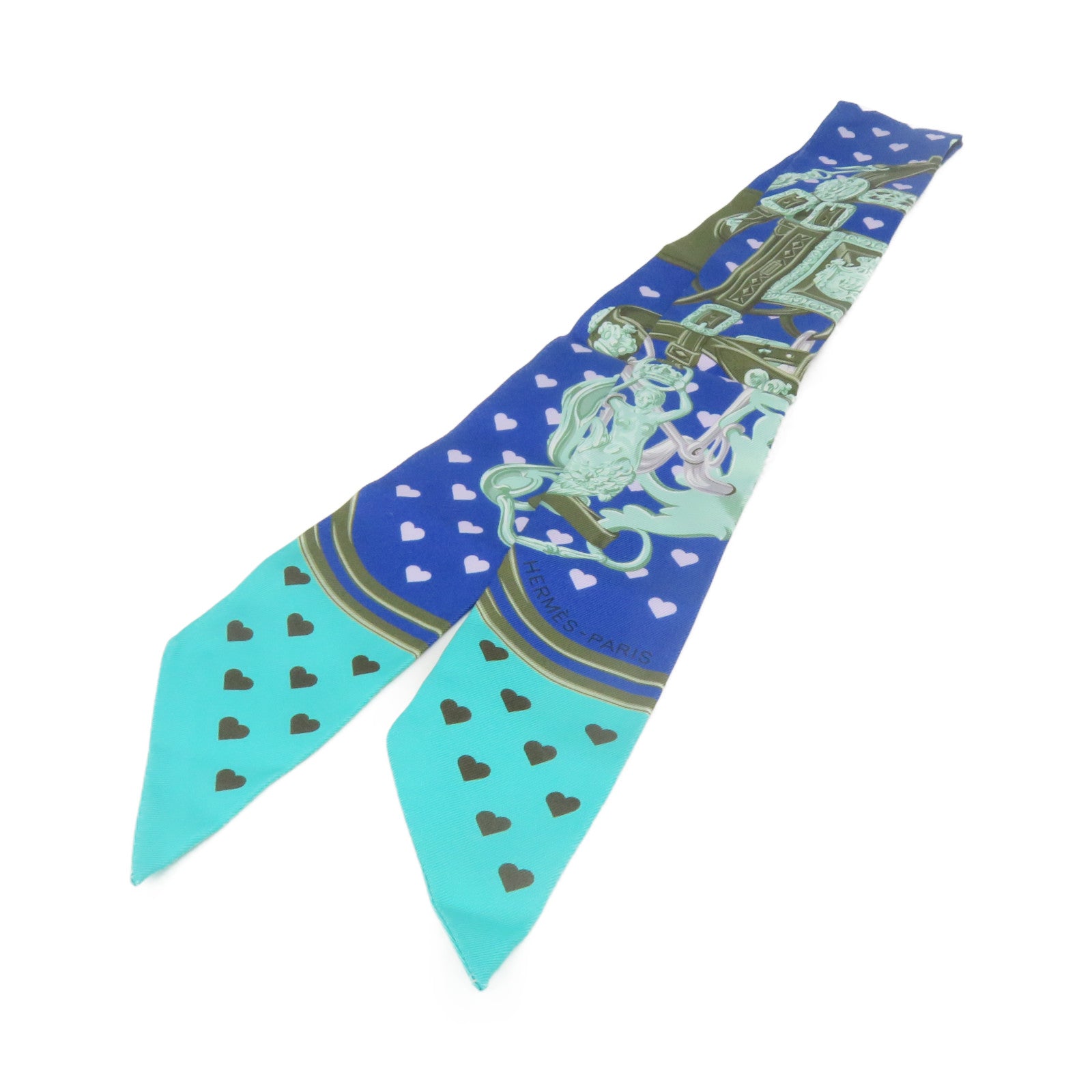HERMES 絲質Twilly Scarf絲巾藍色/綠色/軍綠色/彩色