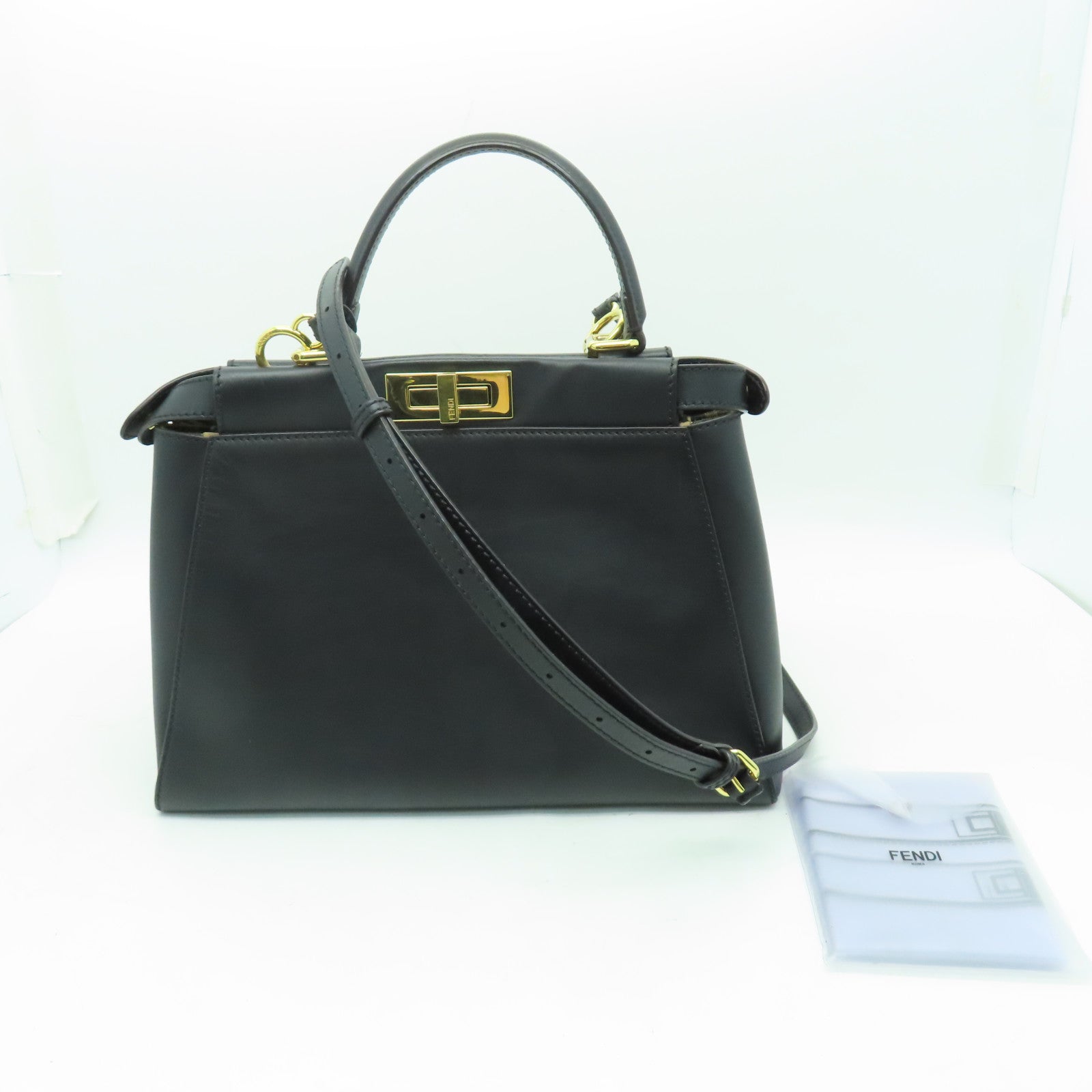 FENDI 牛皮皮革Peekaboo金扣手挽肩背兩用袋黑色