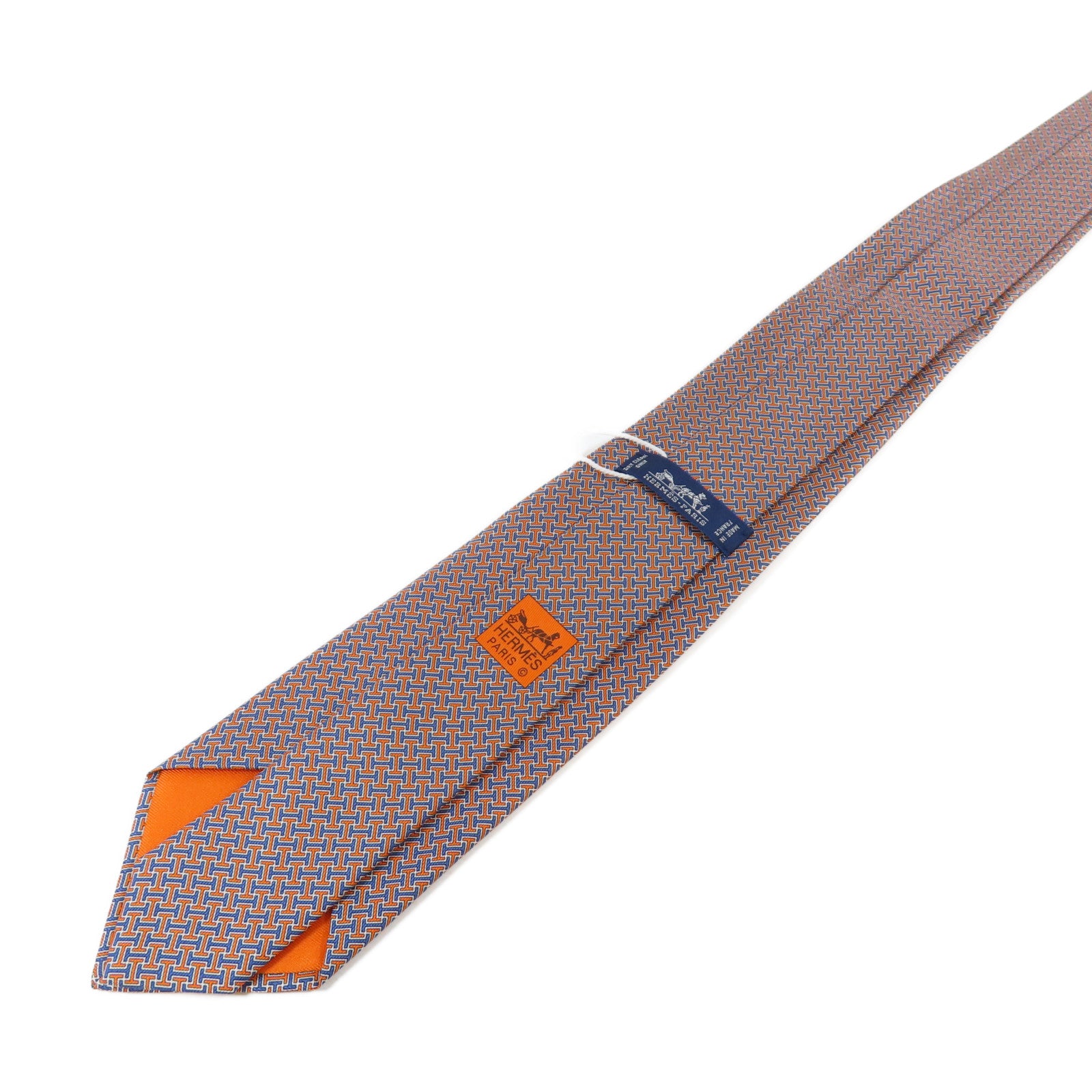 HERMES 絲質Necktie領帶橙色/藍色