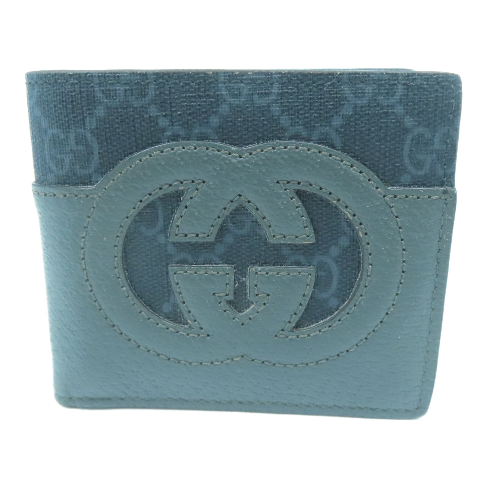 GUCCI 牛皮皮革/帆布Interlocking G Wallet钱包灰色/黑色