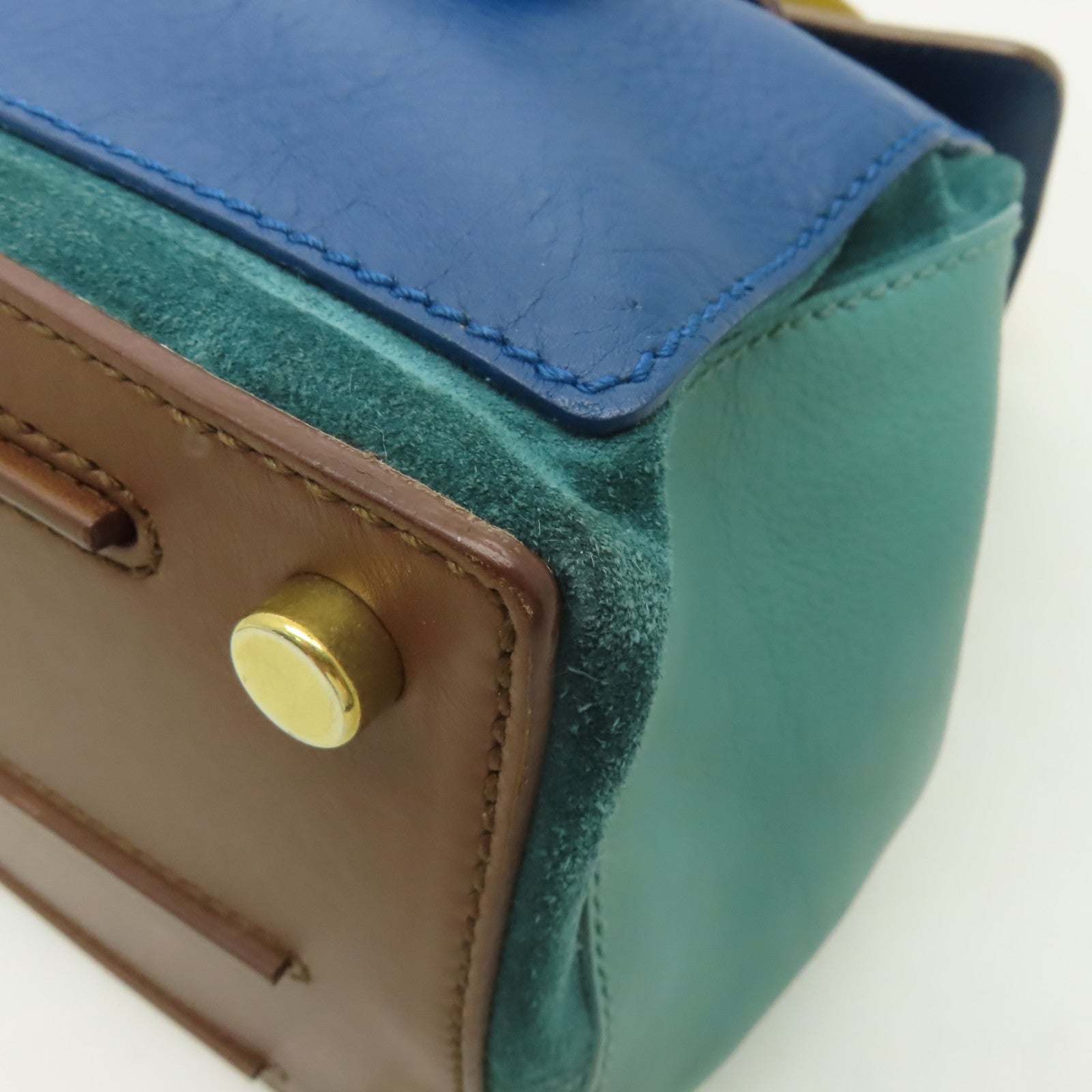 YVES SAINT LAURENT 牛皮皮革Shoulder Bag金扣手挽袋藍色/綠色/棕色