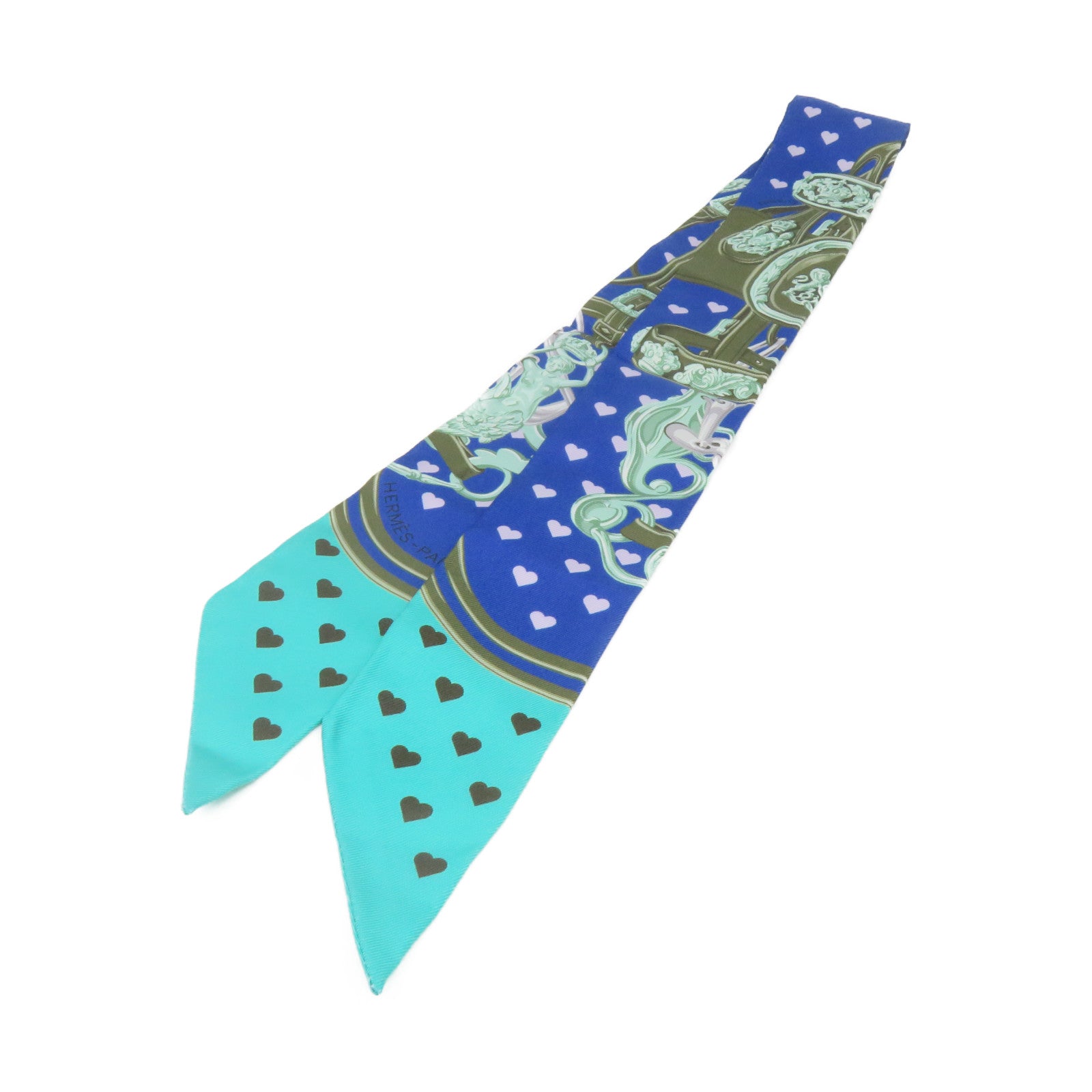 HERMES 絲質Twilly Scarf絲巾藍色/綠色/軍綠色/彩色