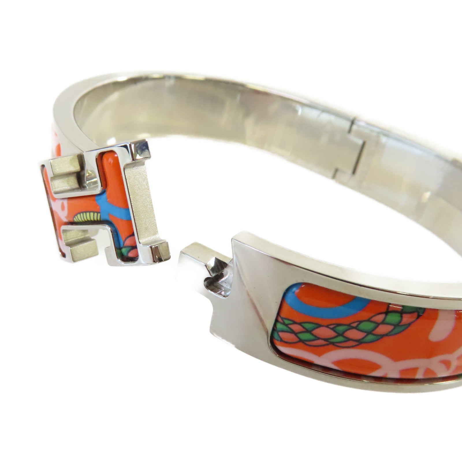 HERMES 金屬/琺瑯Clic H Bracelet銀扣手鐲橙色/彩色/銀色