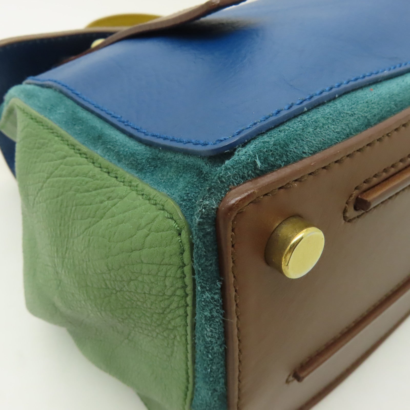YVES SAINT LAURENT 牛皮皮革Shoulder Bag金扣手挽袋藍色/綠色/棕色