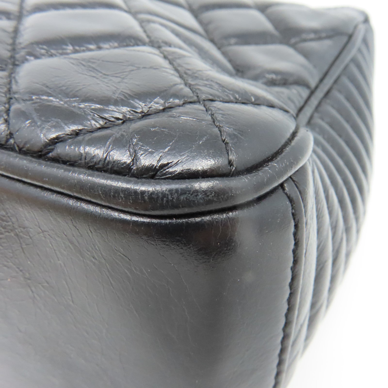 CHANEL 牛皮皮革Chain Shoulder銀扣鏈帶肩背袋黑色