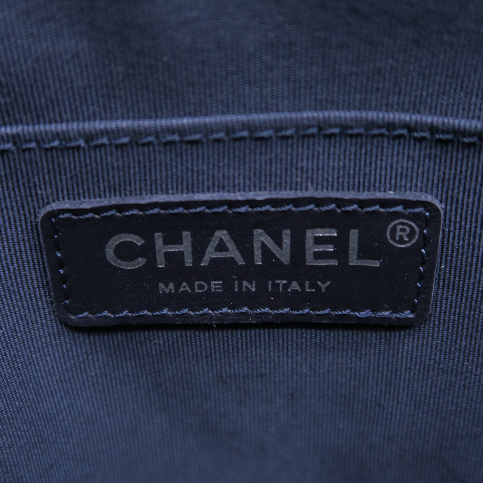 CHANEL 斜紋/菱格牛皮皮革Chain Shoulder Bag銀扣鏈帶肩背袋深藍色/黑色