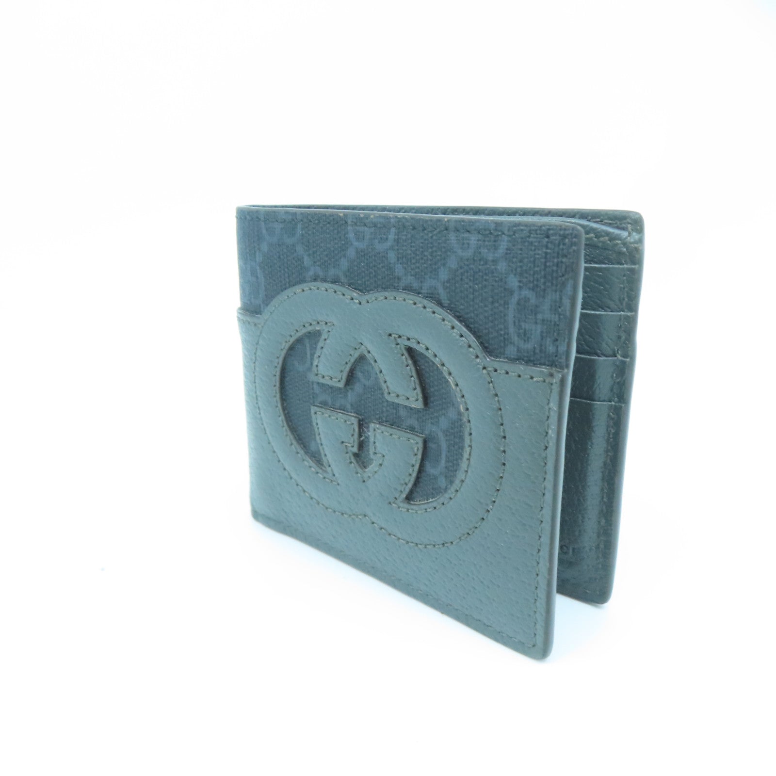 GUCCI 牛皮皮革/帆布Interlocking G Wallet钱包灰色/黑色