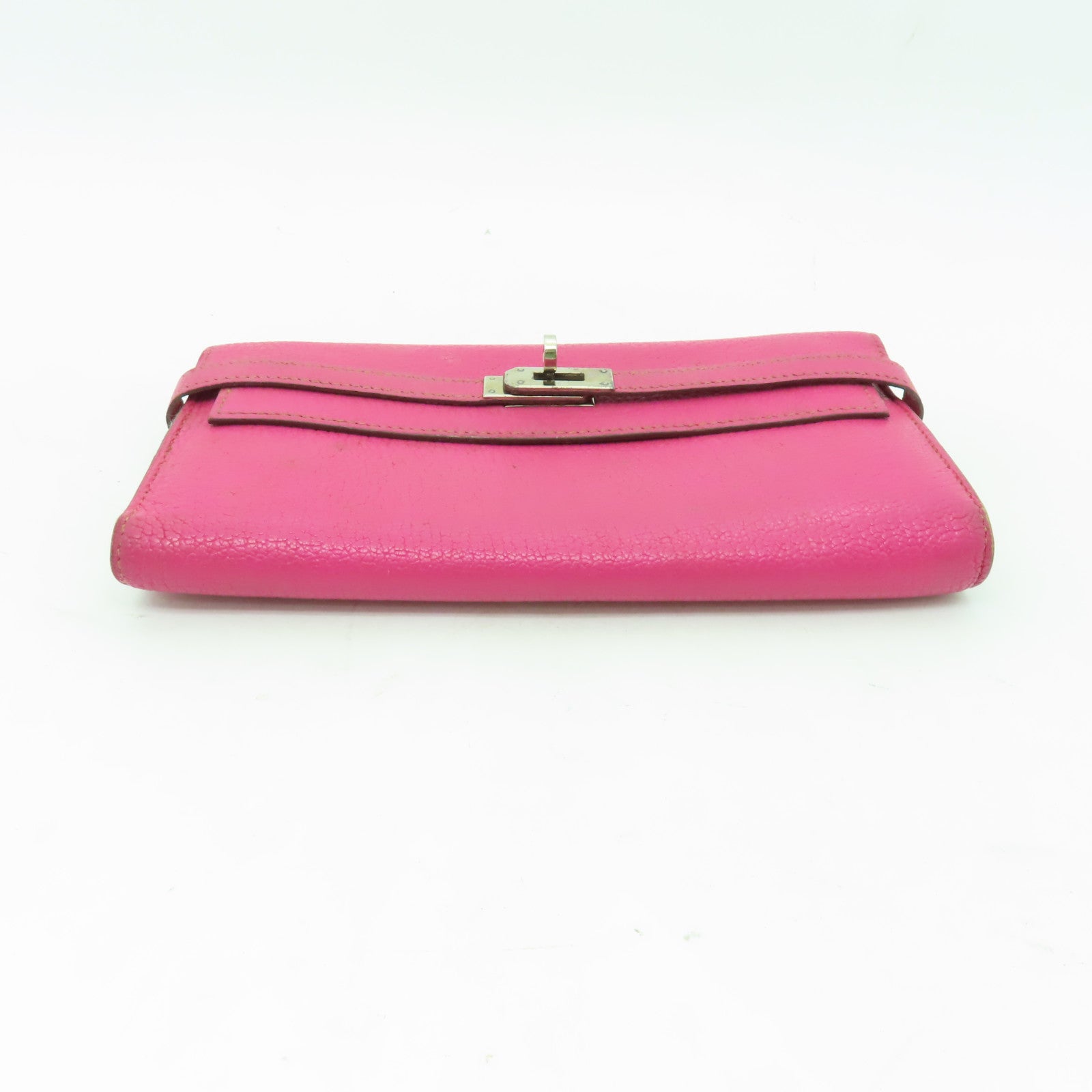 HERMES Chevre皮革Kelly Classic銀扣長錢包Fuschia Pink粉紅色