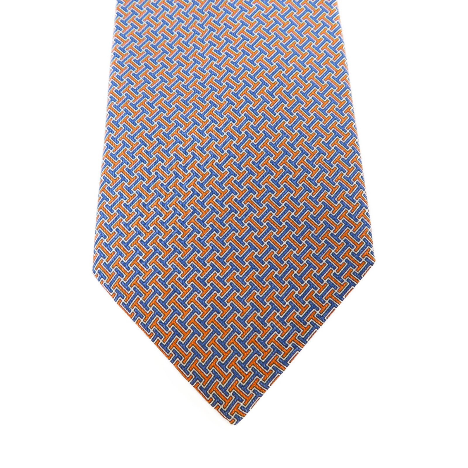 HERMES 絲質Necktie領帶橙色/藍色