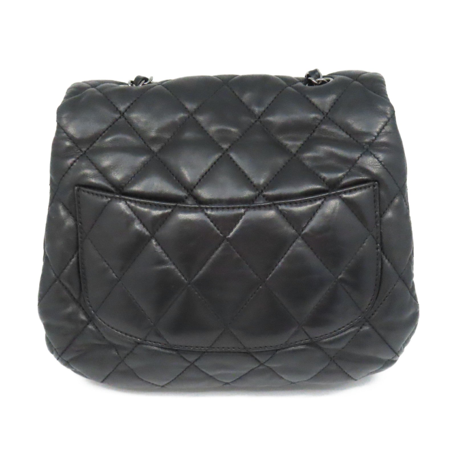 CHANEL 菱格羊皮皮革Chain Shoulder Bag銀扣鏈帶肩背袋黑色
