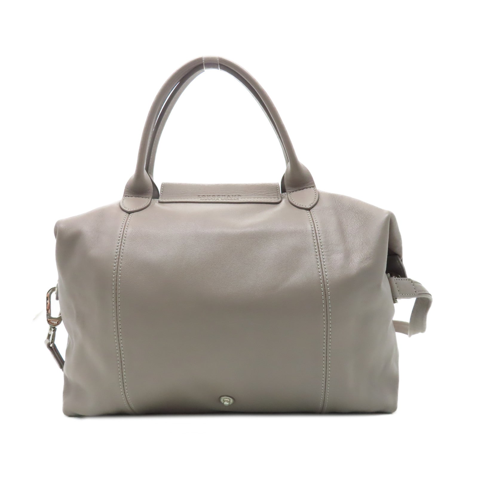 Longchamp 【激減優惠】牛皮皮革2Way Bag銀扣手挽肩背兩用袋卡其色