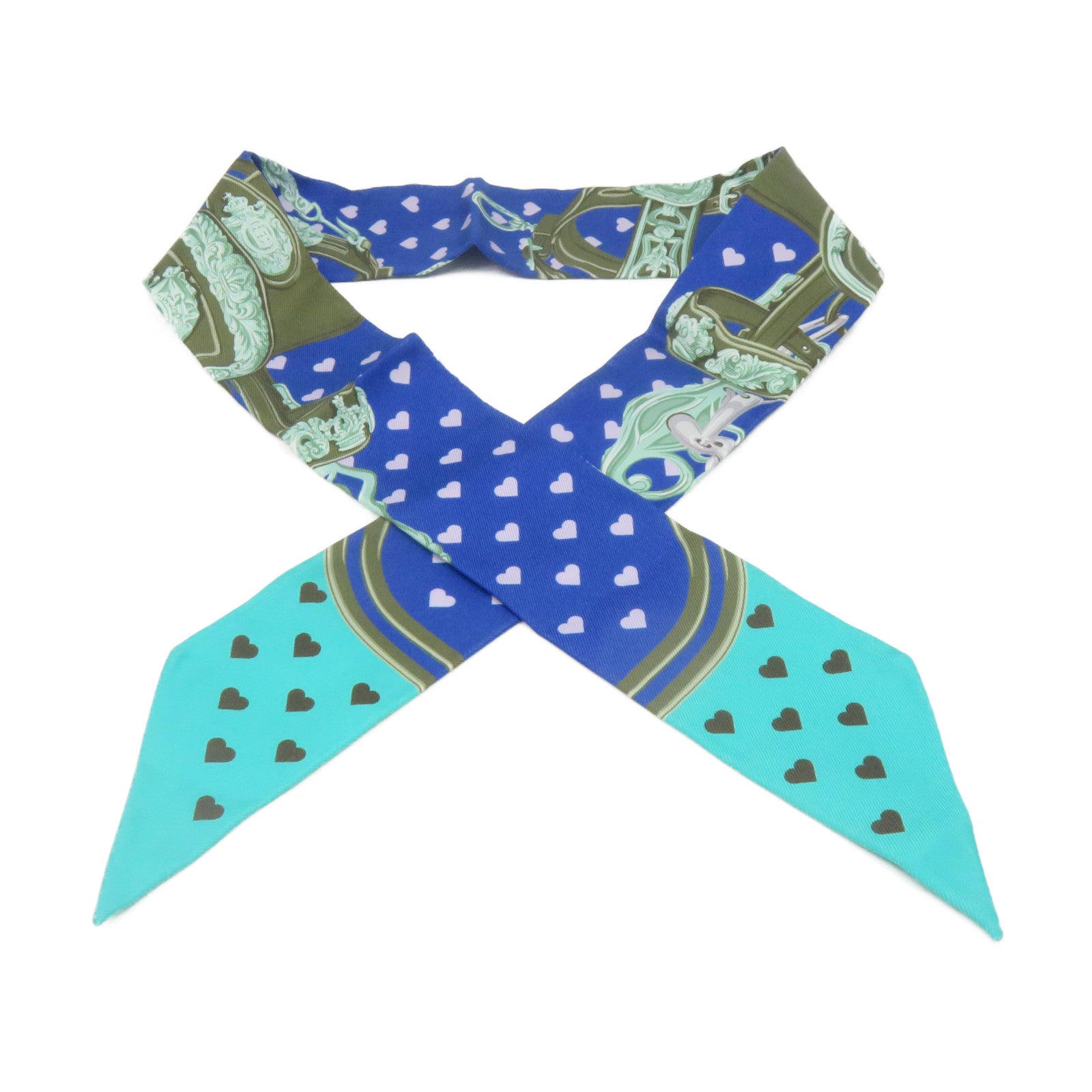 HERMES 絲質Twilly Scarf絲巾藍色/綠色/軍綠色/彩色