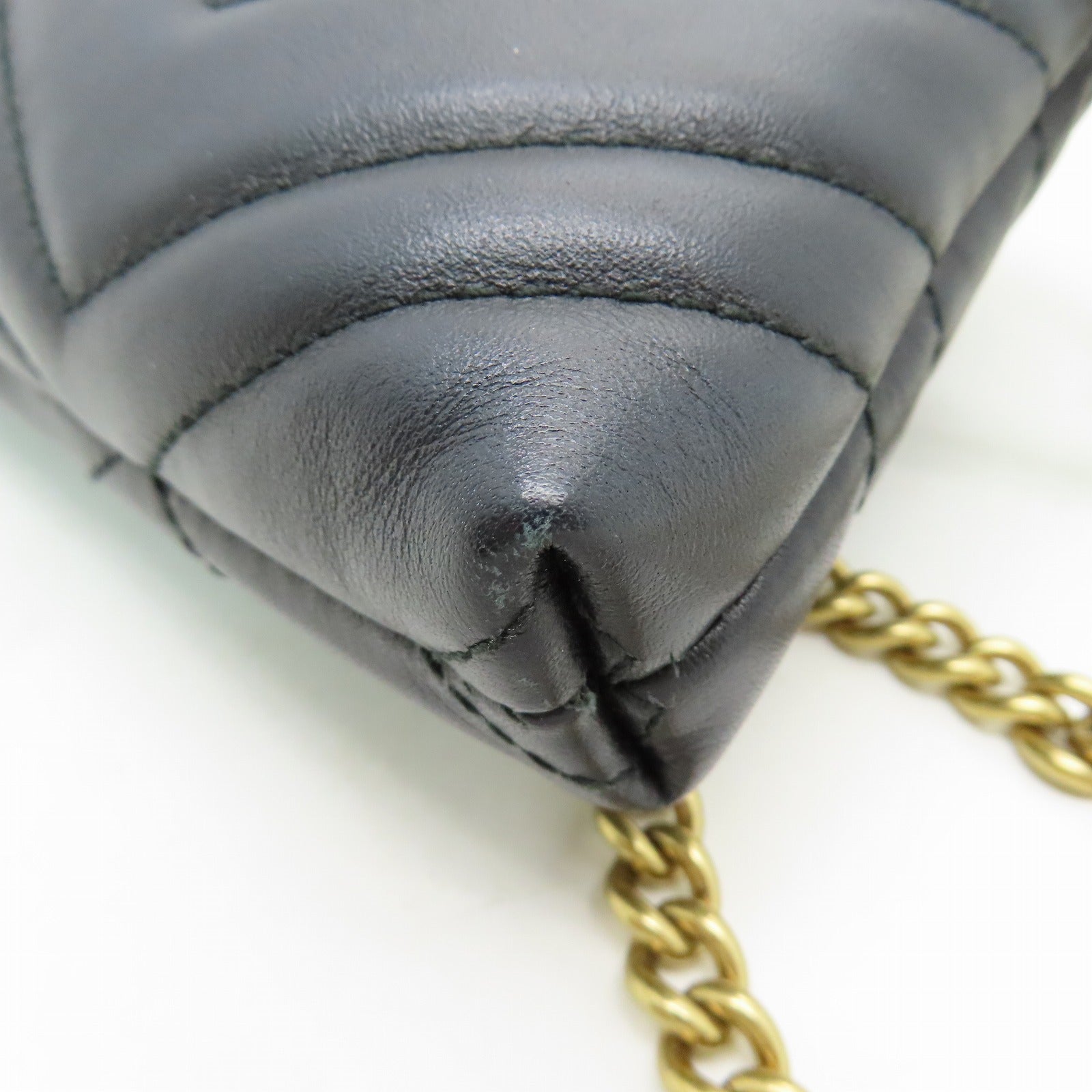 GUCCI 牛皮皮革Chain Shoulder金扣鏈帶肩背袋黑色