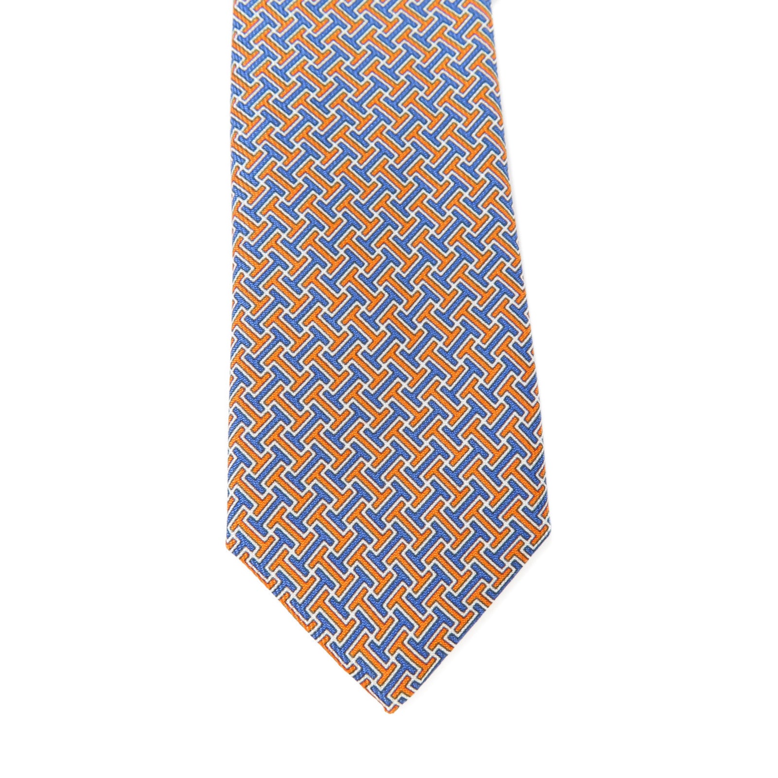 HERMES 絲質Necktie領帶橙色/藍色