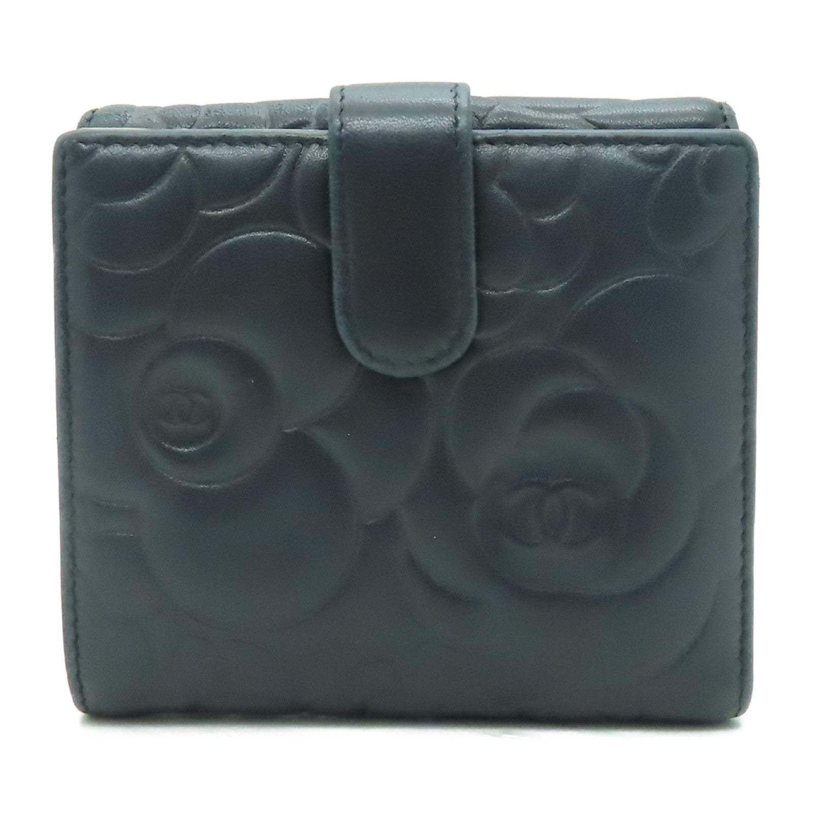 CHANEL 羊皮皮革Wallet金扣錢包深藍色