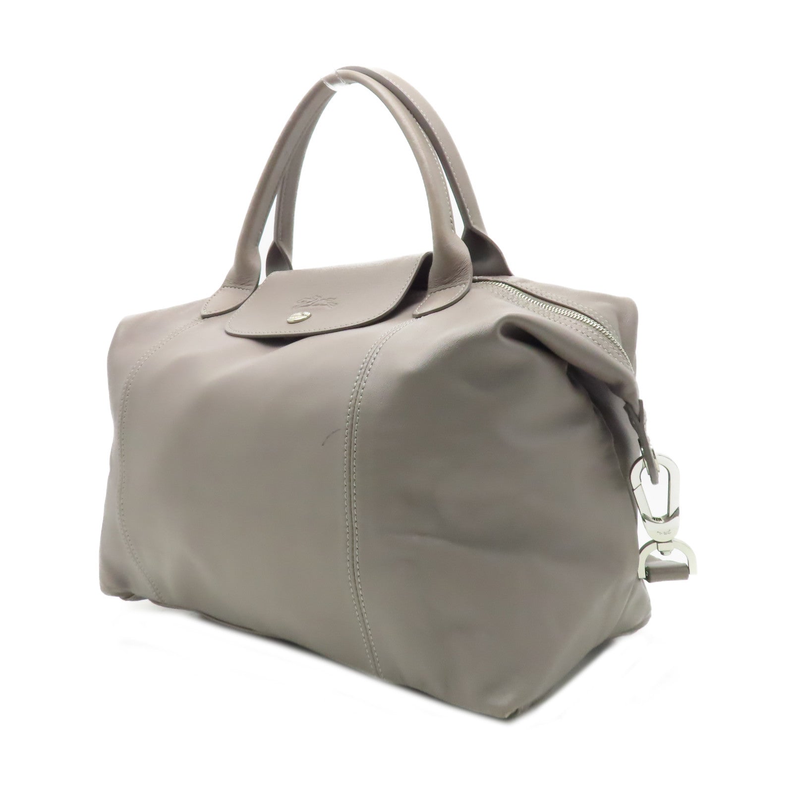 Longchamp 【激減優惠】牛皮皮革2Way Bag銀扣手挽肩背兩用袋卡其色