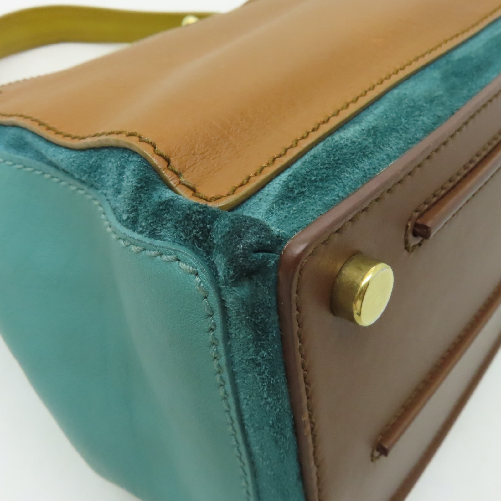 YVES SAINT LAURENT 牛皮皮革Shoulder Bag金扣手挽袋藍色/綠色/棕色