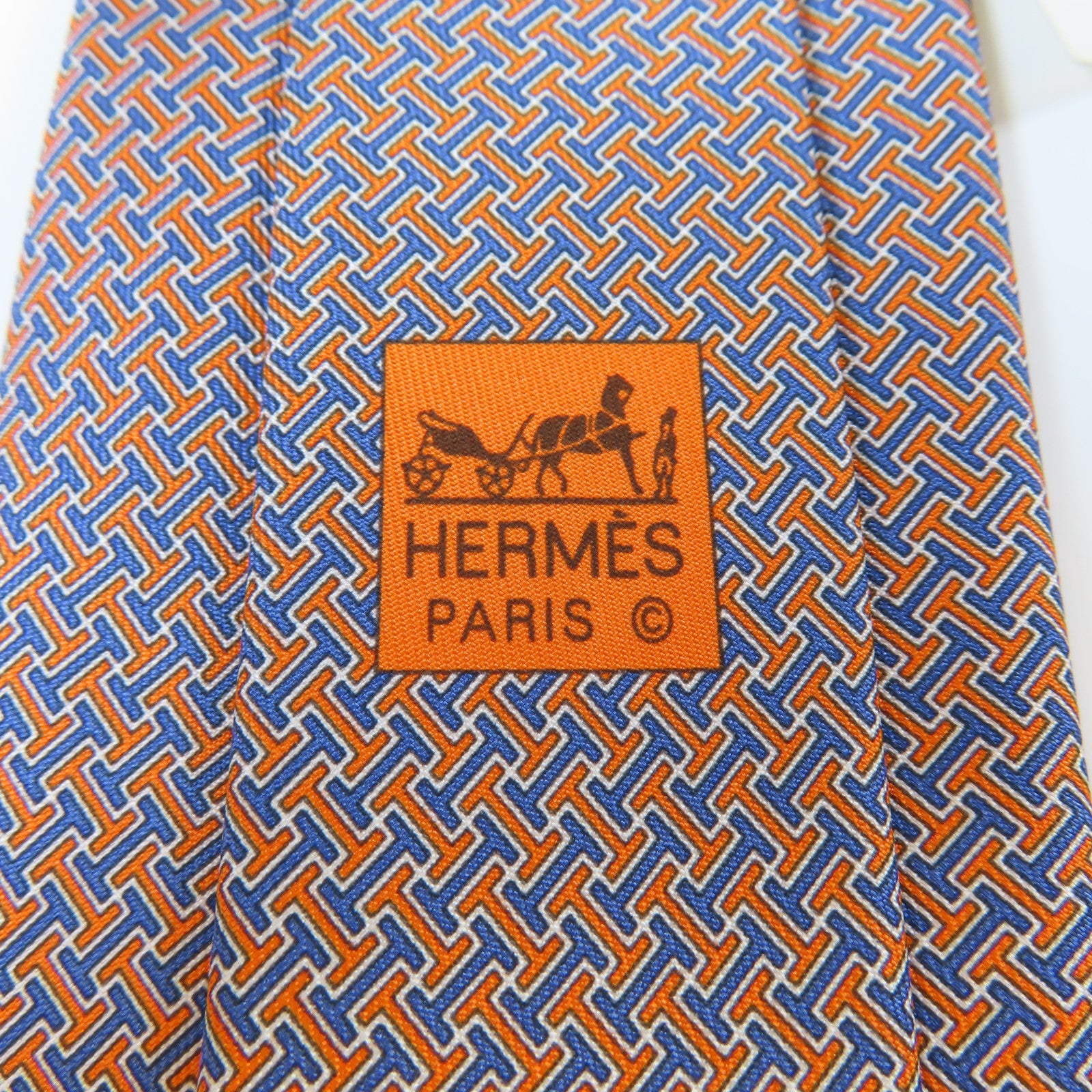HERMES 絲質Necktie領帶橙色/藍色