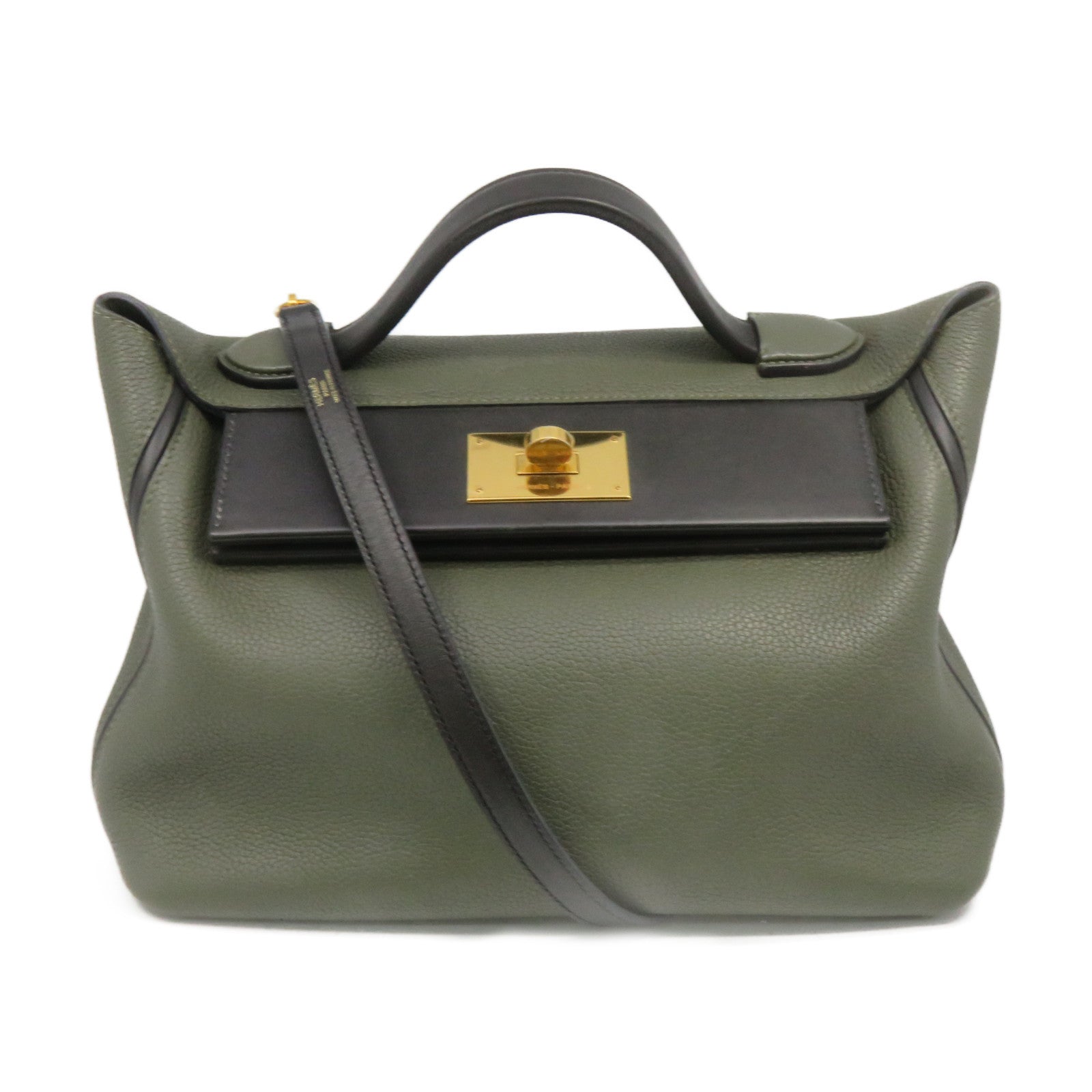 HERMES Clemence皮革24/24 29cm 2Way Shoulder Bag金扣手挽肩背两用袋61/60绿色