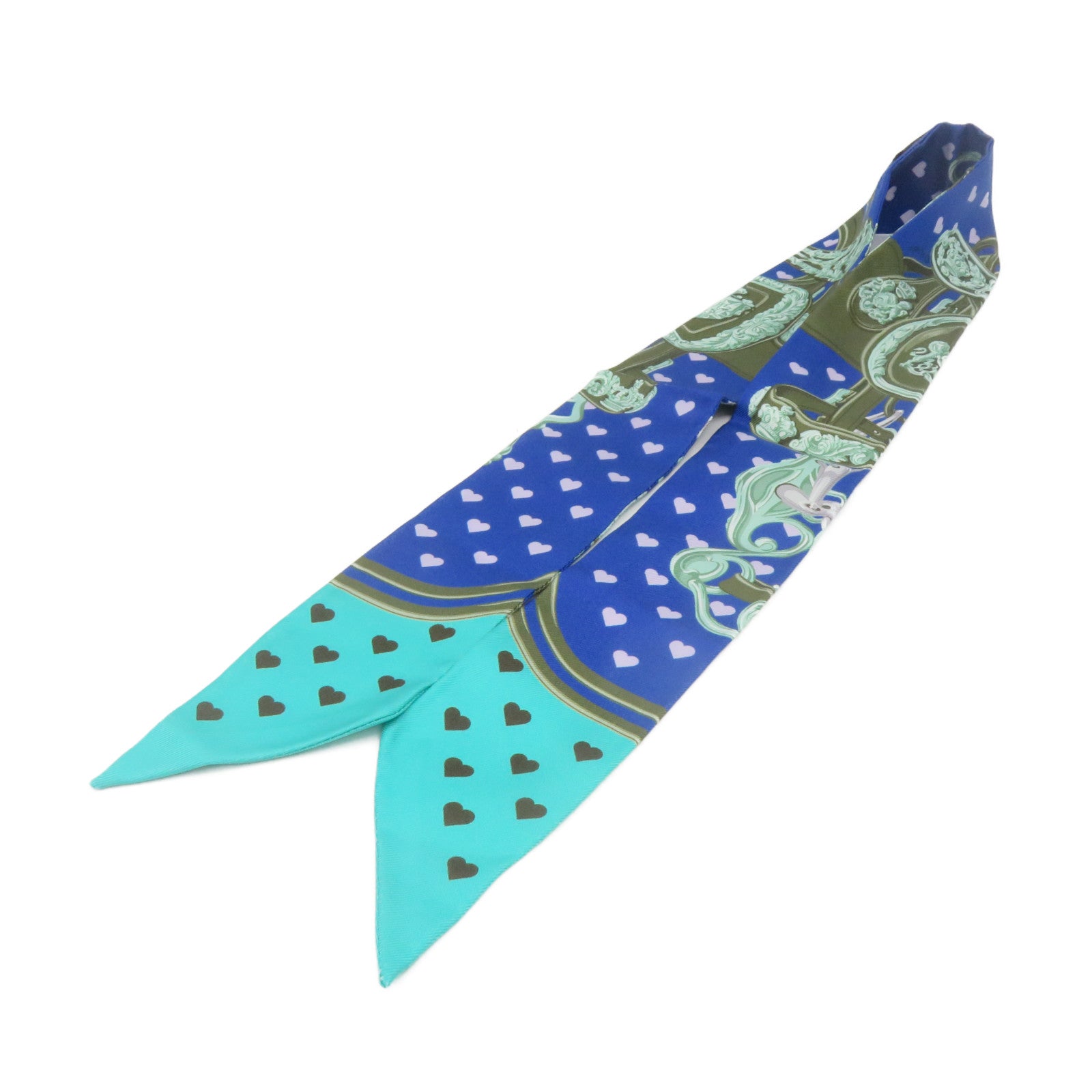 HERMES 絲質Twilly Scarf絲巾藍色/綠色/軍綠色/彩色