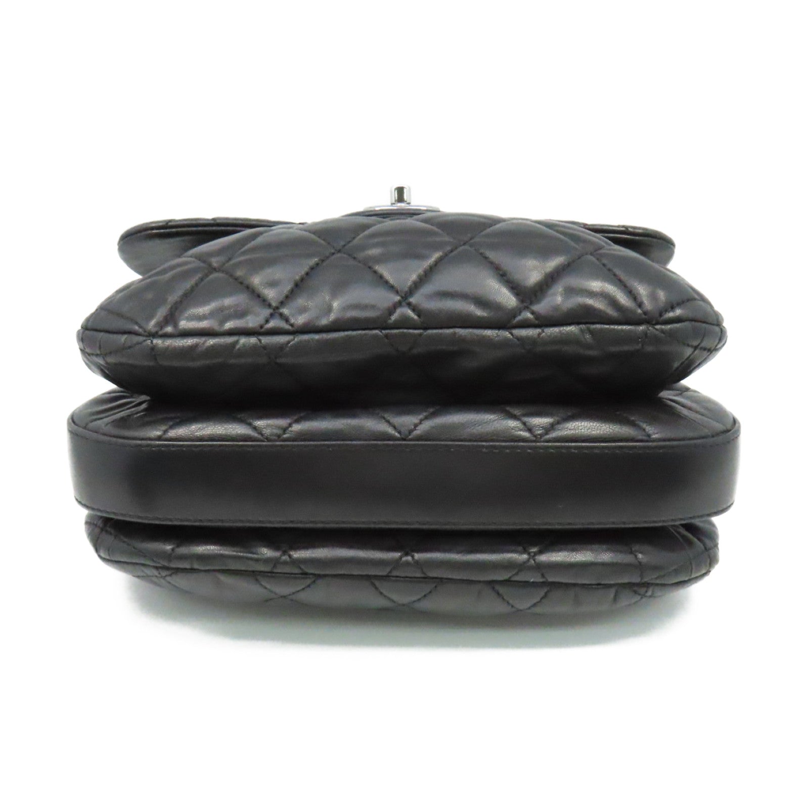 CHANEL 菱格羊皮皮革Chain Shoulder Bag銀扣鏈帶肩背袋黑色