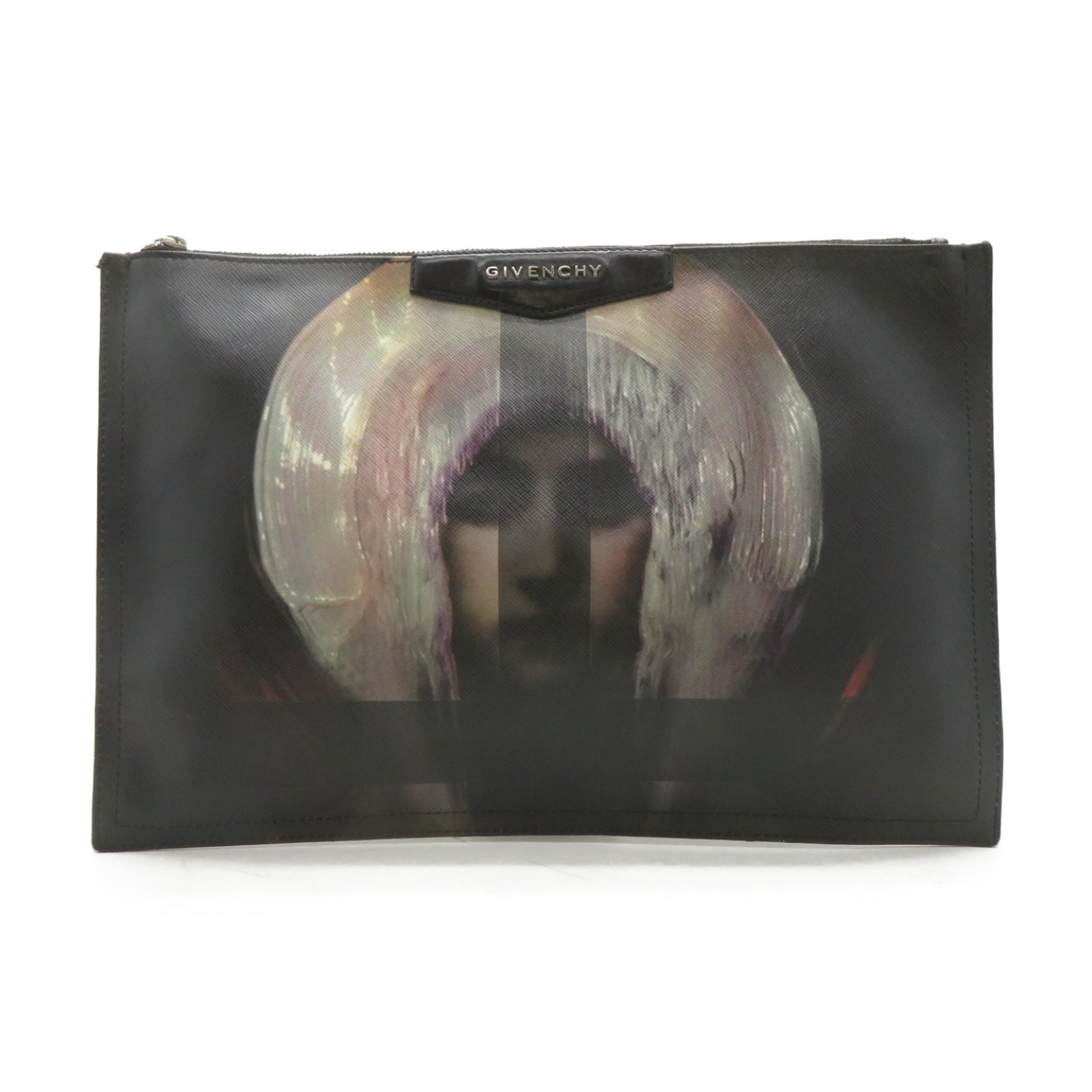 GIVENCHY 牛皮皮革Pouch銀扣手拿包黑色