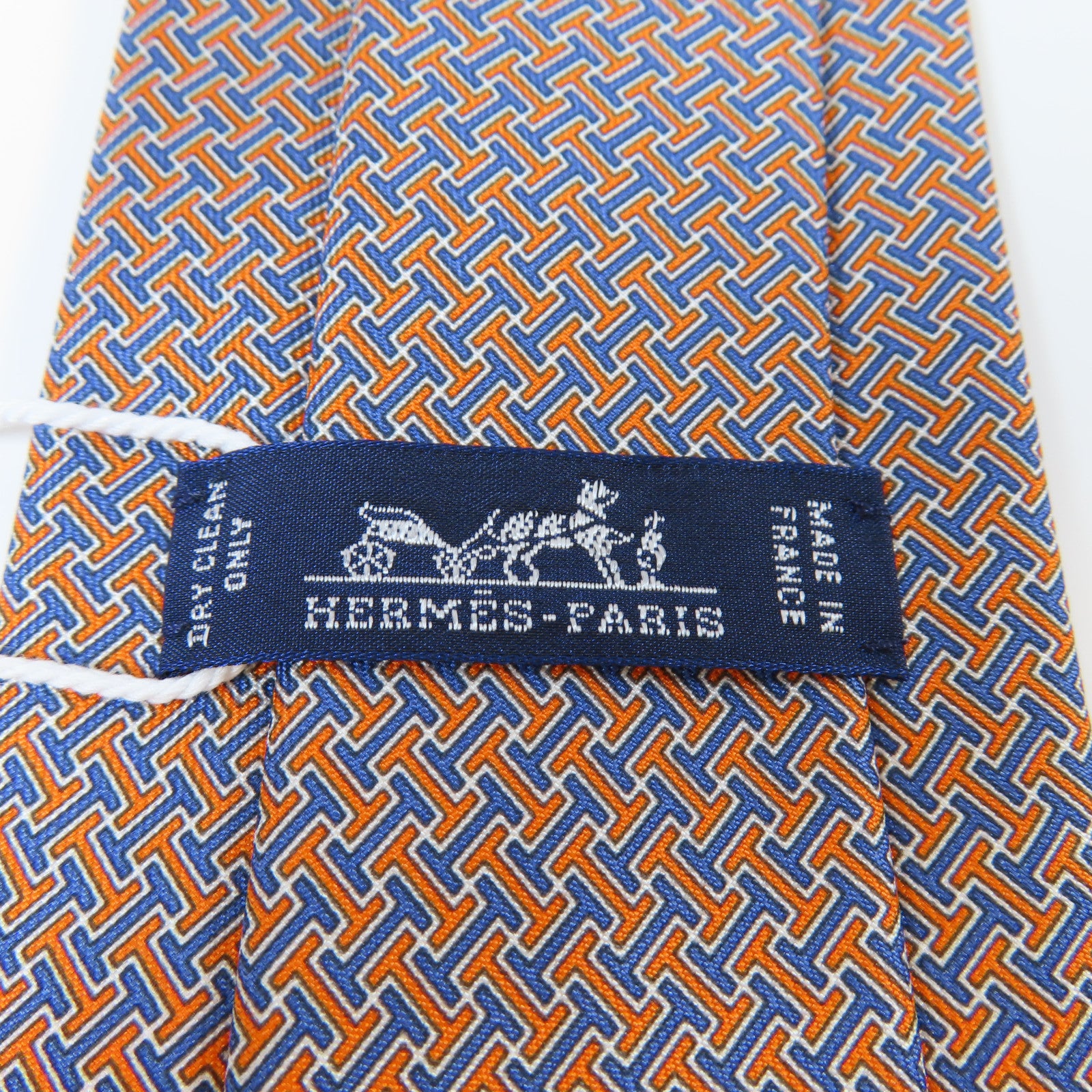 HERMES 絲質Necktie領帶橙色/藍色