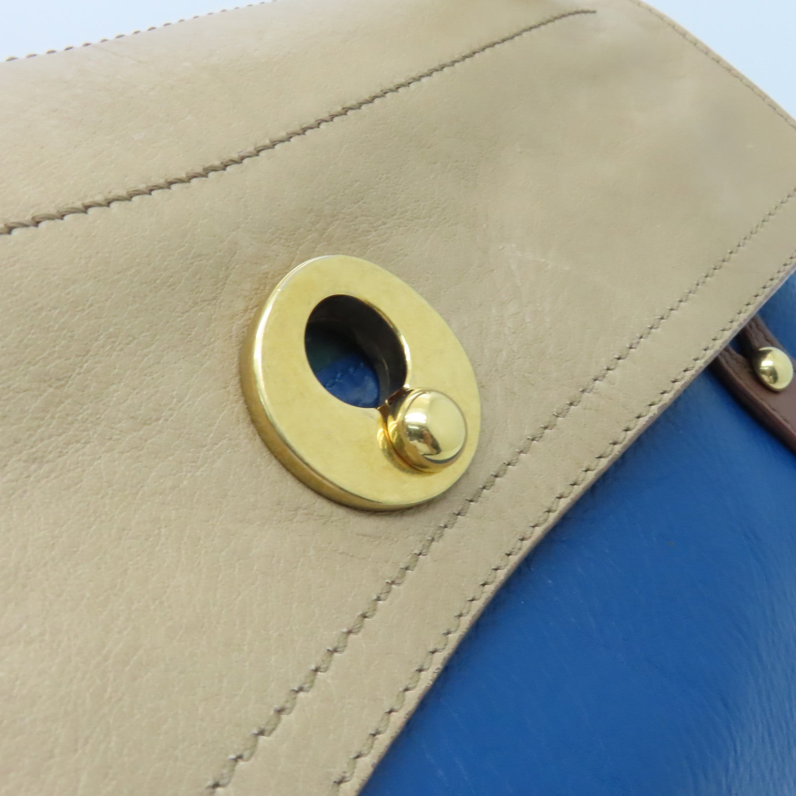 YVES SAINT LAURENT 牛皮皮革Shoulder Bag金扣手挽袋藍色/綠色/棕色