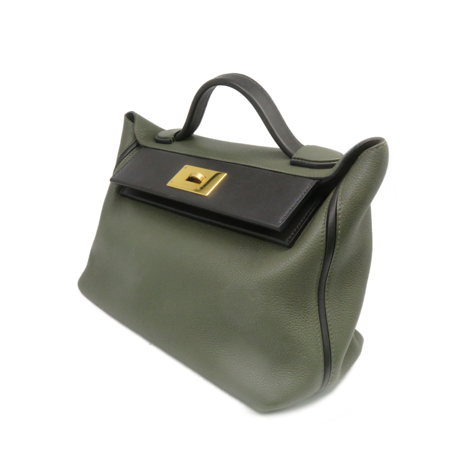 HERMES Clemence皮革24/24 29cm 2Way Shoulder Bag金扣手挽肩背两用袋61/60绿色