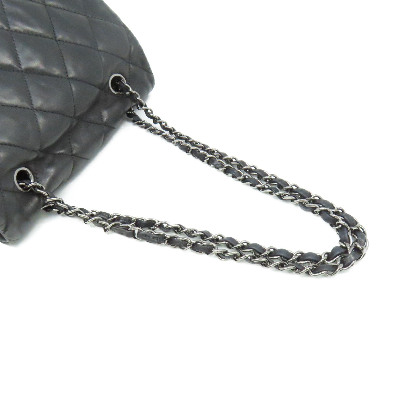 CHANEL 菱格羊皮皮革Chain Shoulder Bag銀扣鏈帶肩背袋黑色